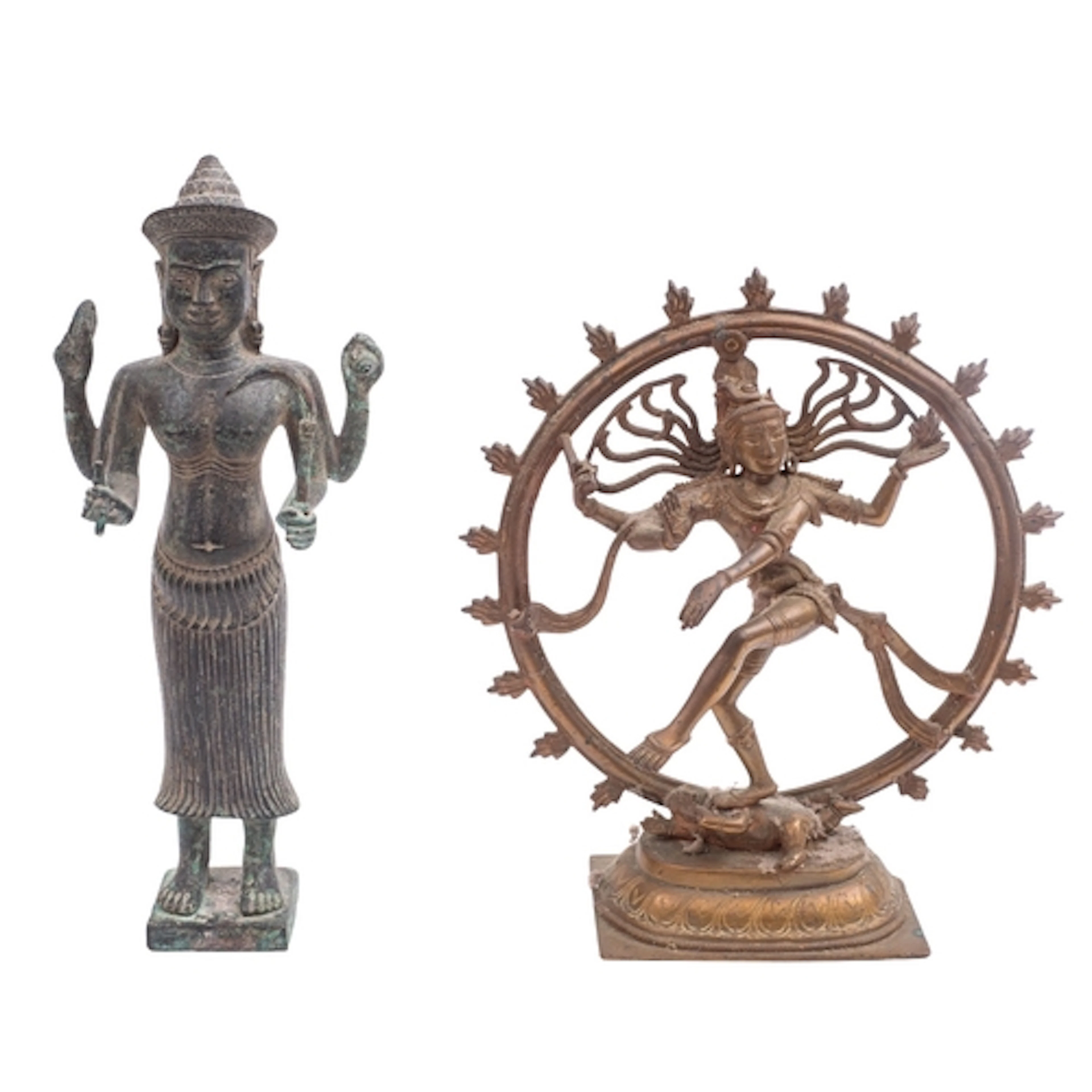 Two Hindu figures comprising a bronze Khmer style figure of ...