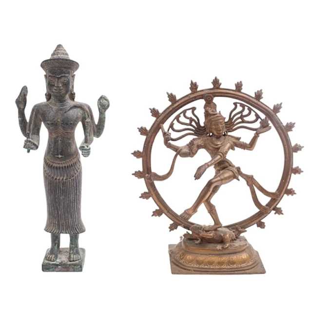 Two Hindu figures comprising a bronze Khmer style figure of ...