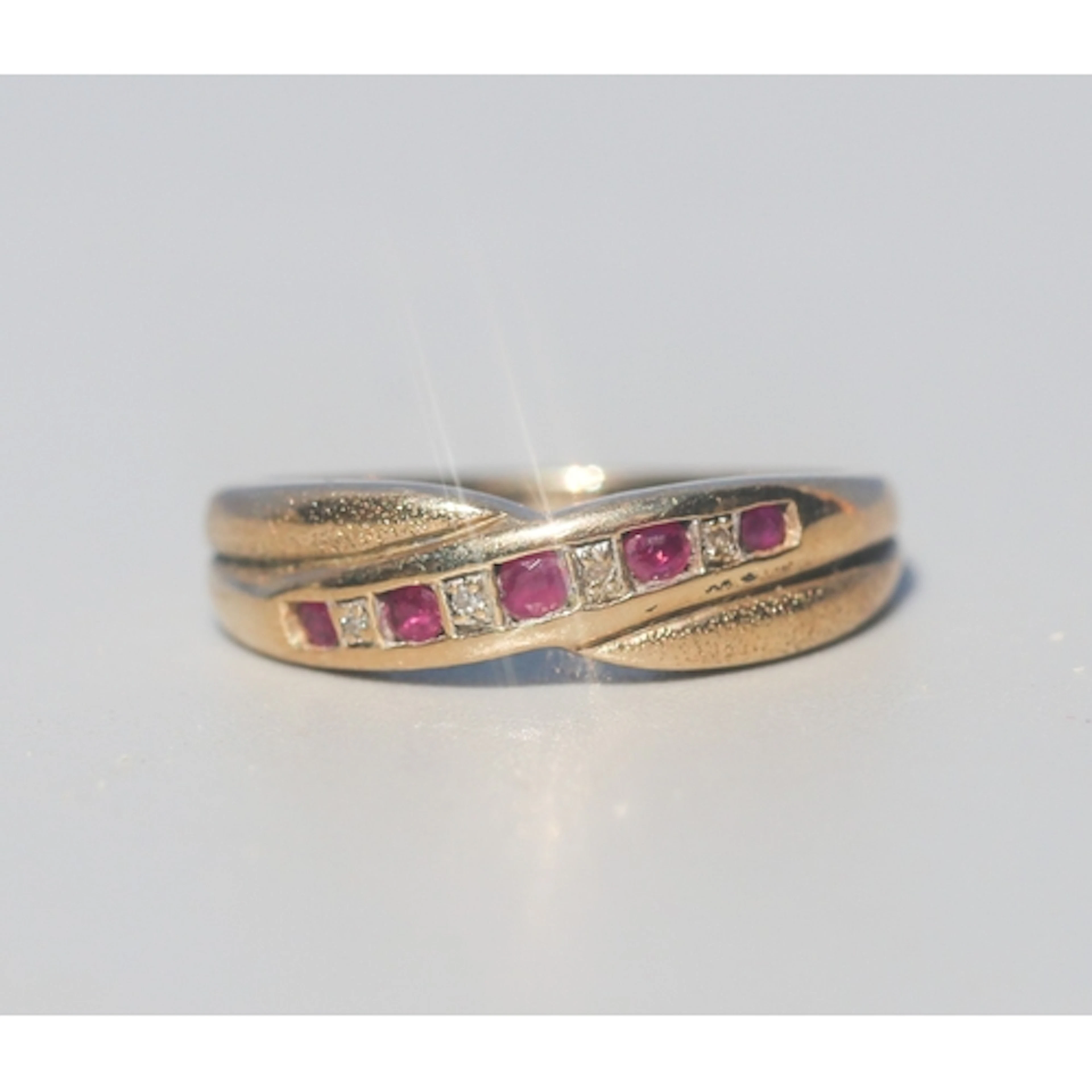Ruby and Diamond Set Crossover Form Ring, Mounted in 9 Carat...