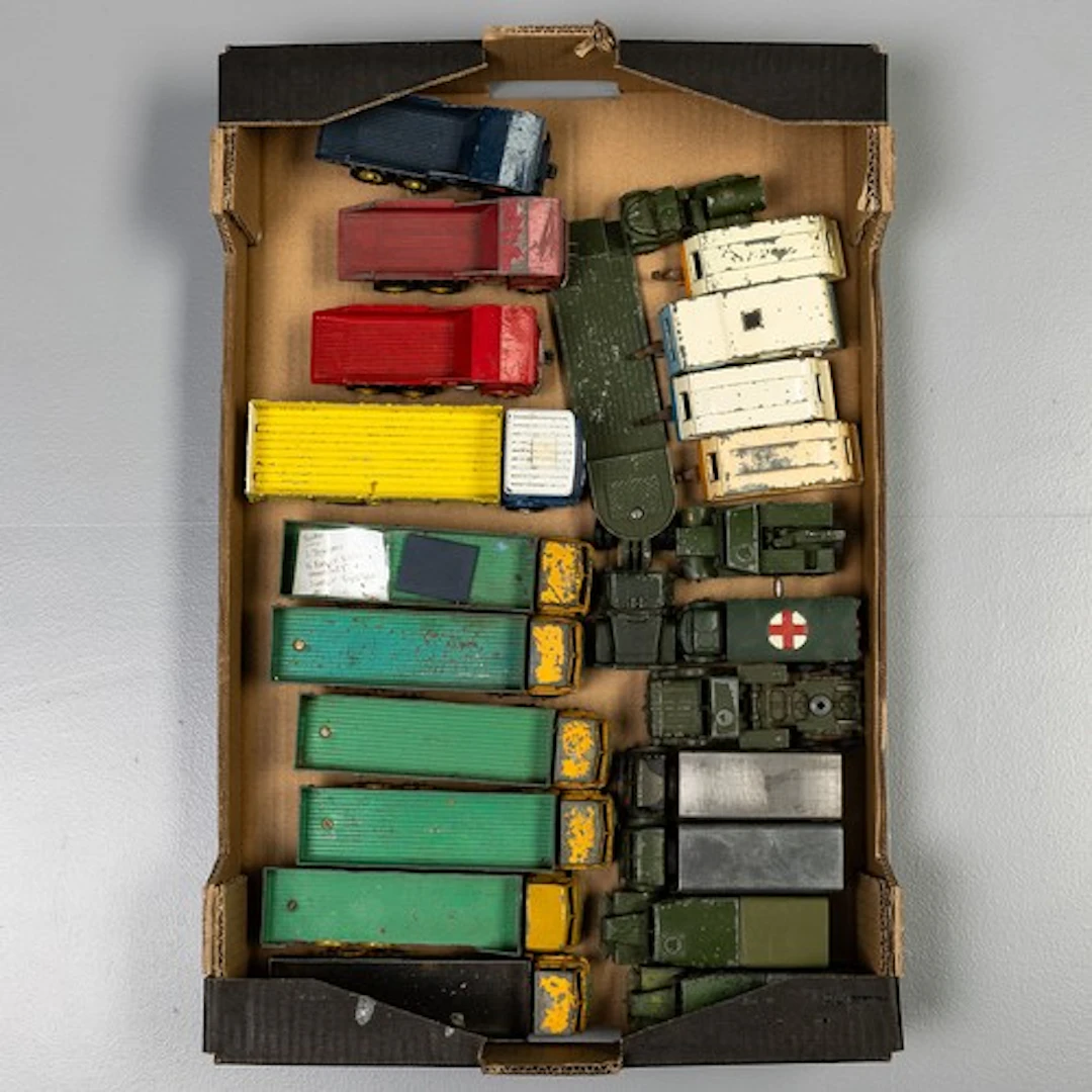 Fruit tray containing a selection of Dinky commercial and Ar...