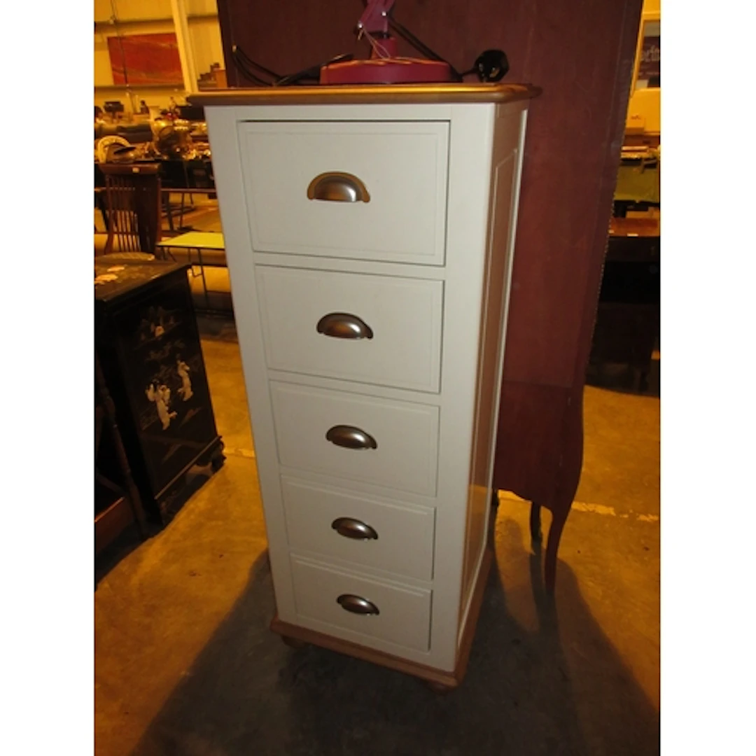 Modern Oak Top Tall Pillar Chest of 5 Drawers, 49x45x130cm h