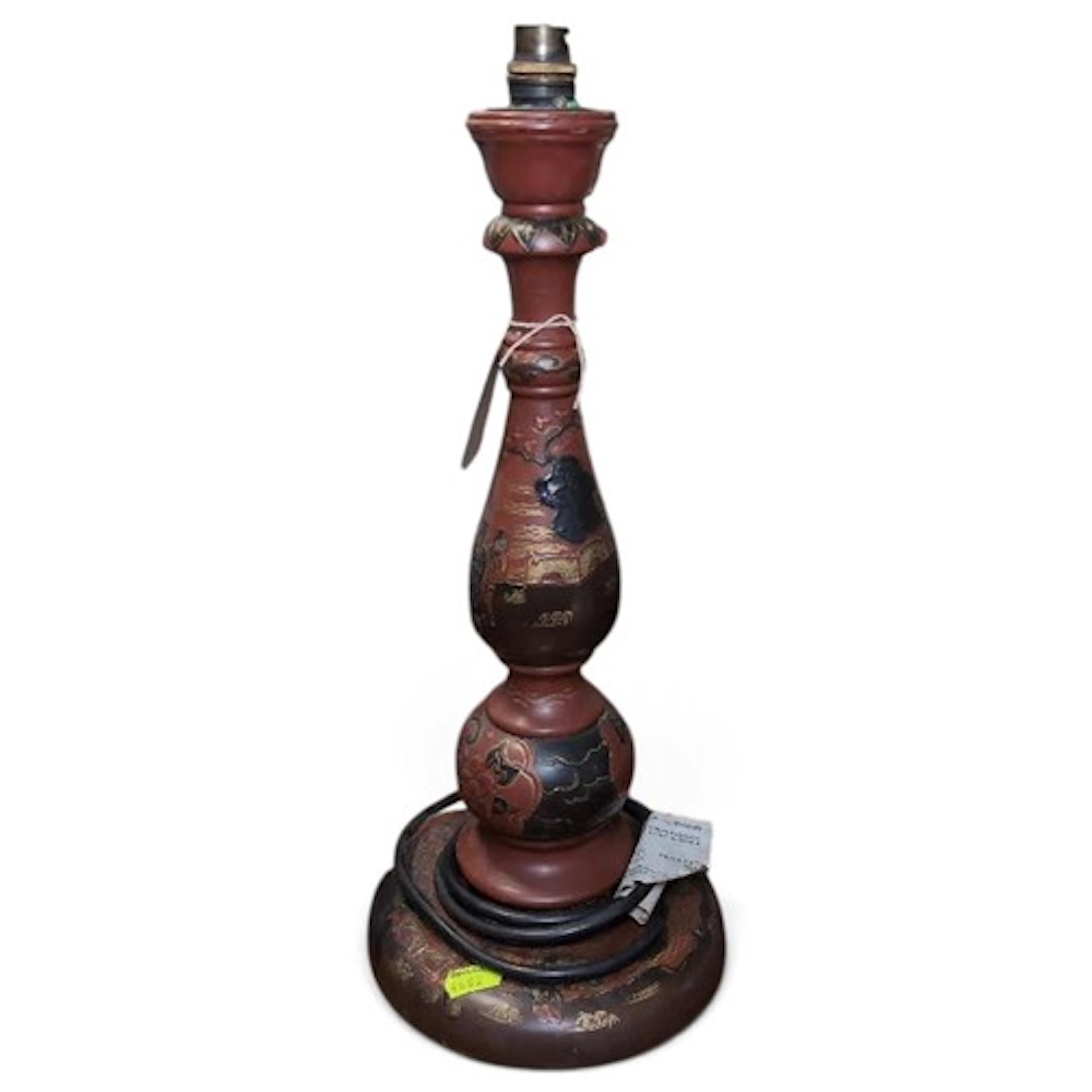 Asian decorated & lacquered table lamp - plug removed, w...