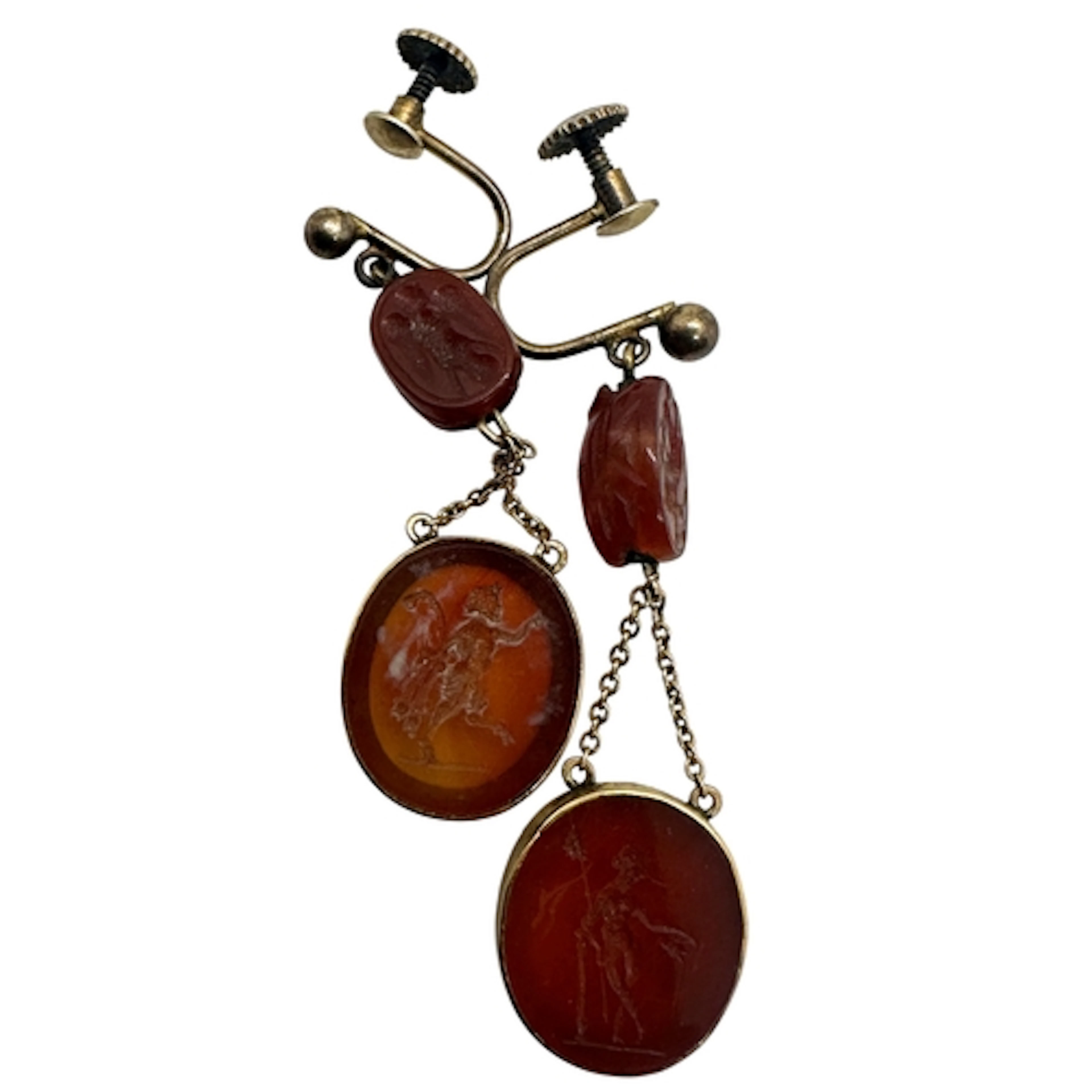 A pair of antique yellow and white metal mounted intaglio ca...