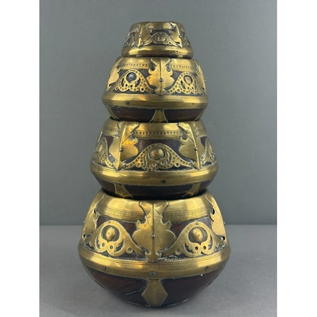 Woodenware/Boxes- Four Antique Indian Hardwood and brass ove...
