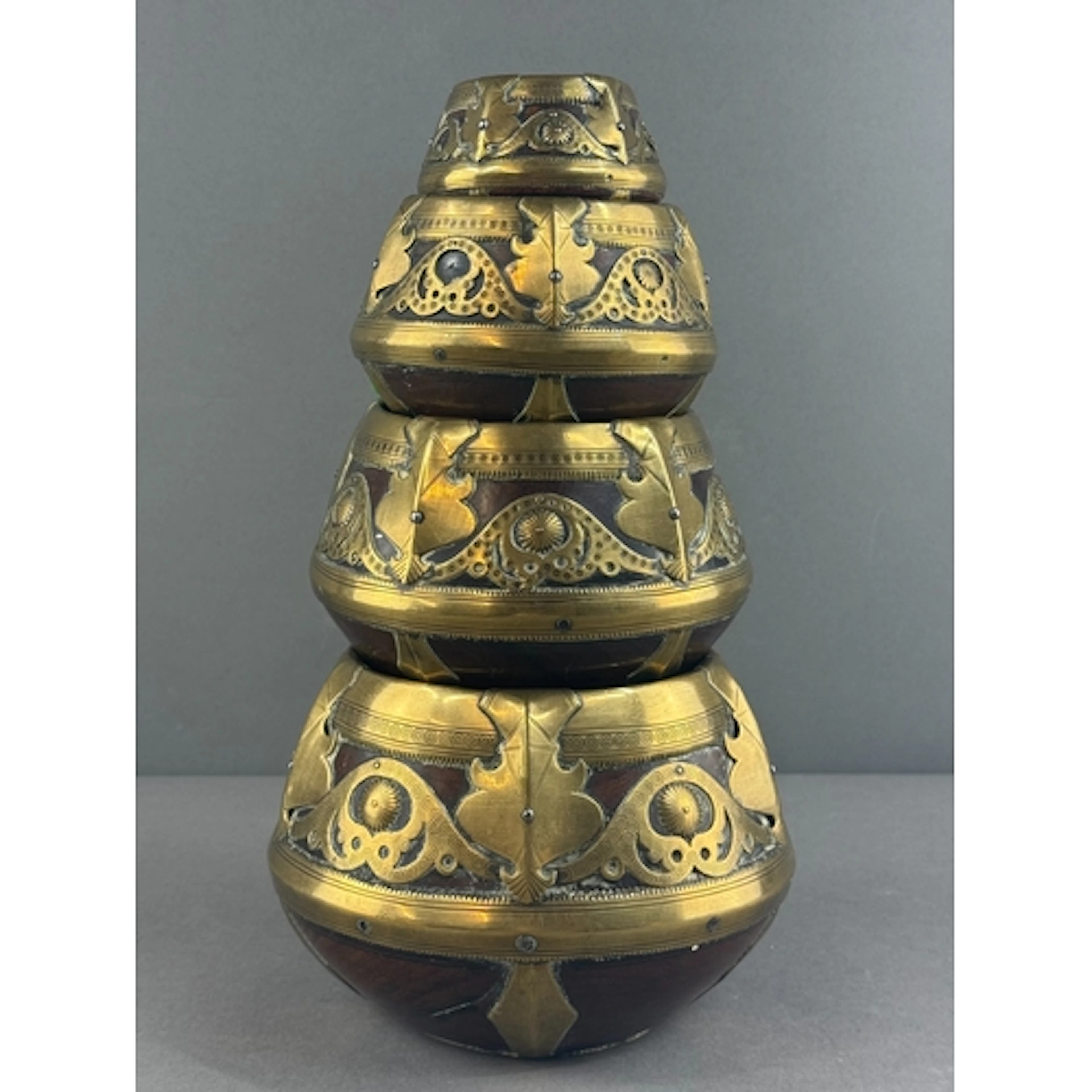Woodenware/Boxes- Four Antique Indian Hardwood and brass ove...