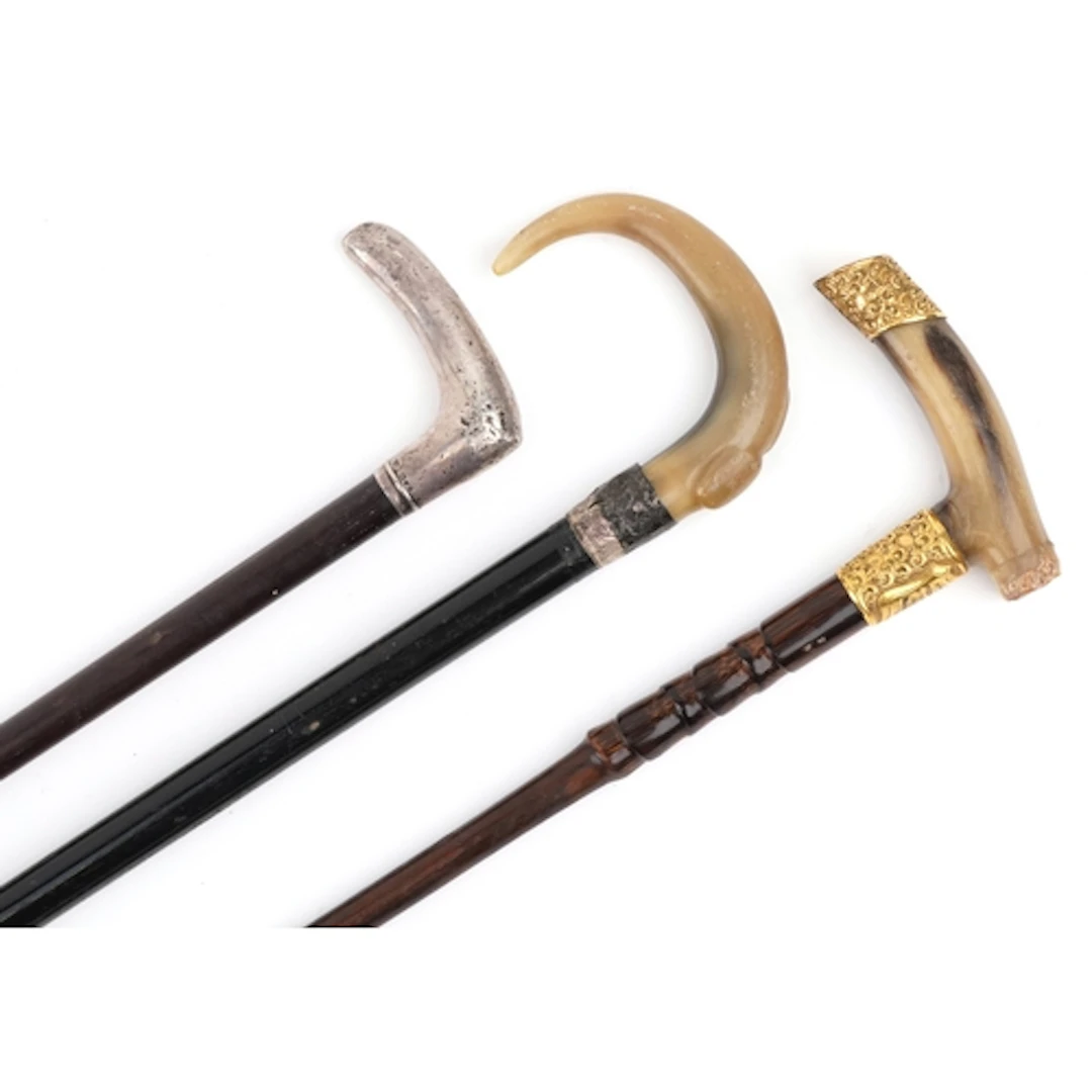 Three Victorian and later walking sticks including an ebonis...