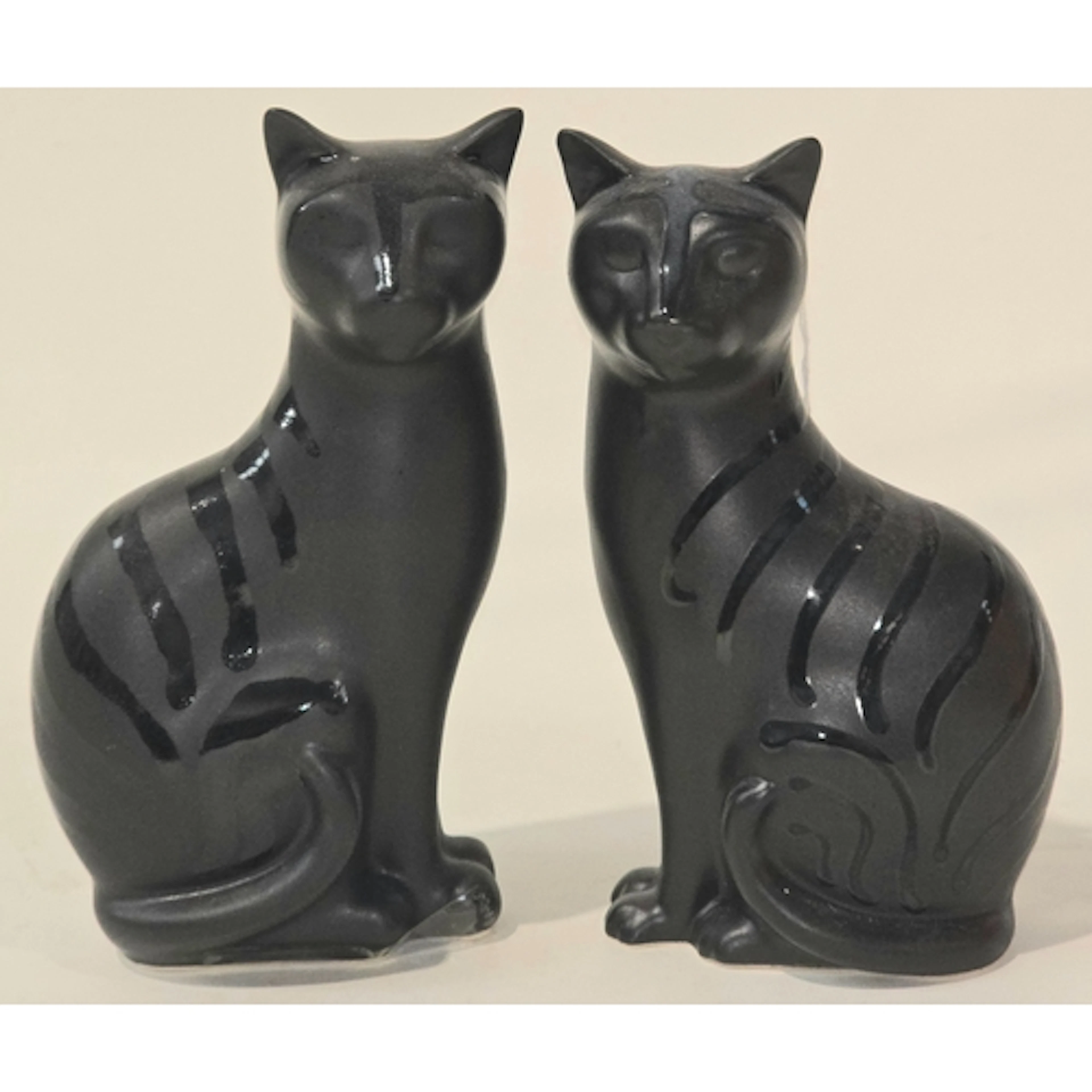 Poole Pottery pair of black Vogue cats 6.5" high.