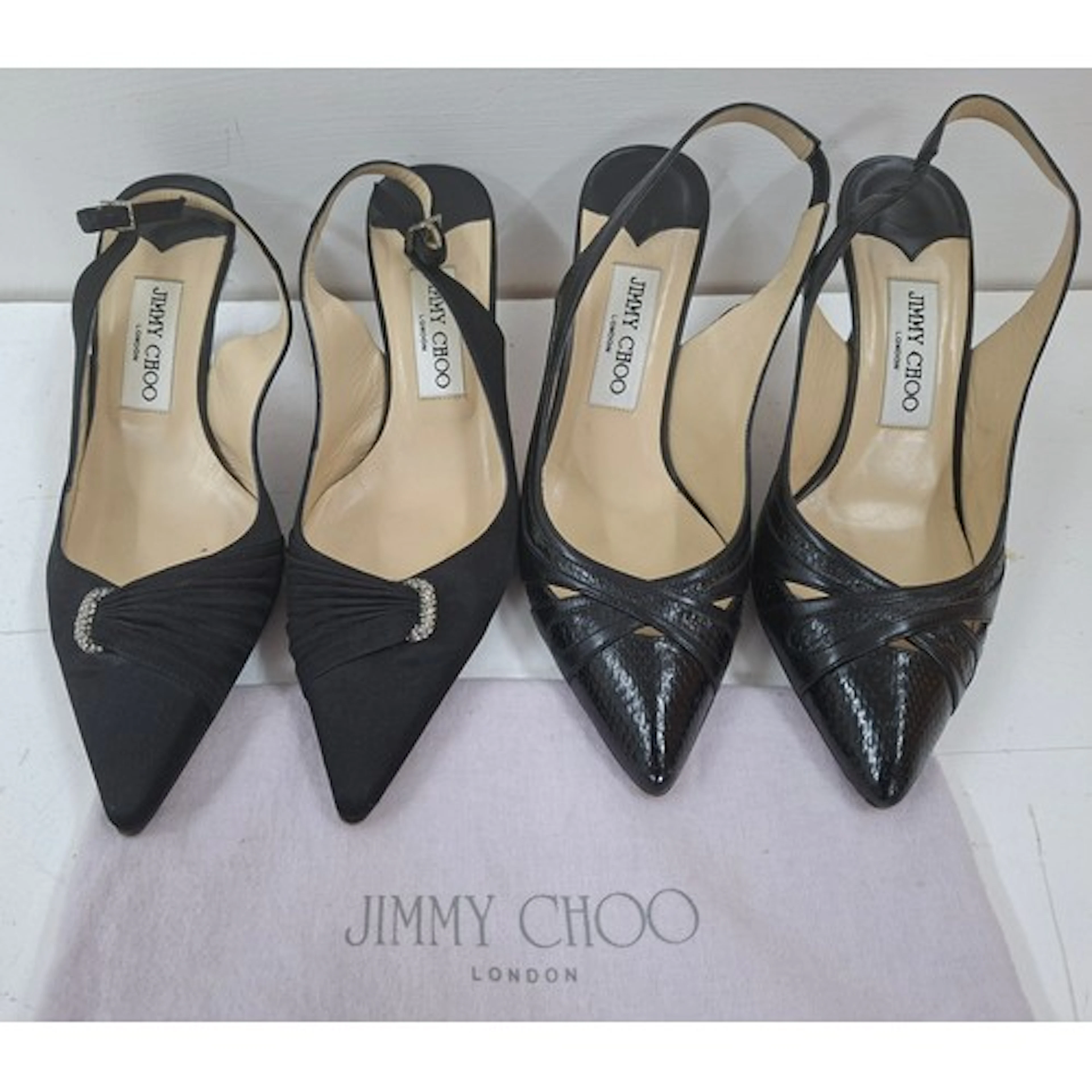 Jimmy Choo- 2 pairs of ladies black sling back shoes both ha...