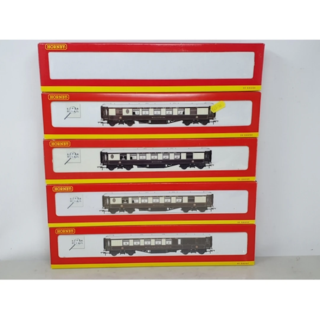 Five boxed Hornby (China) Pullman and LMS Coaches comprising...