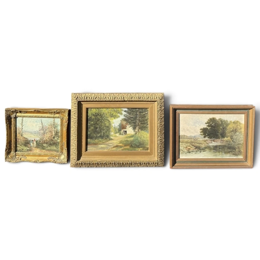 THREE ENGLISH LANDSCAPES Including one by R. Coy. Oil on can...