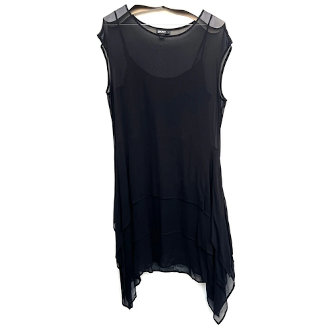 A DKNY black silk blend sleeveless dress, size L; together w...