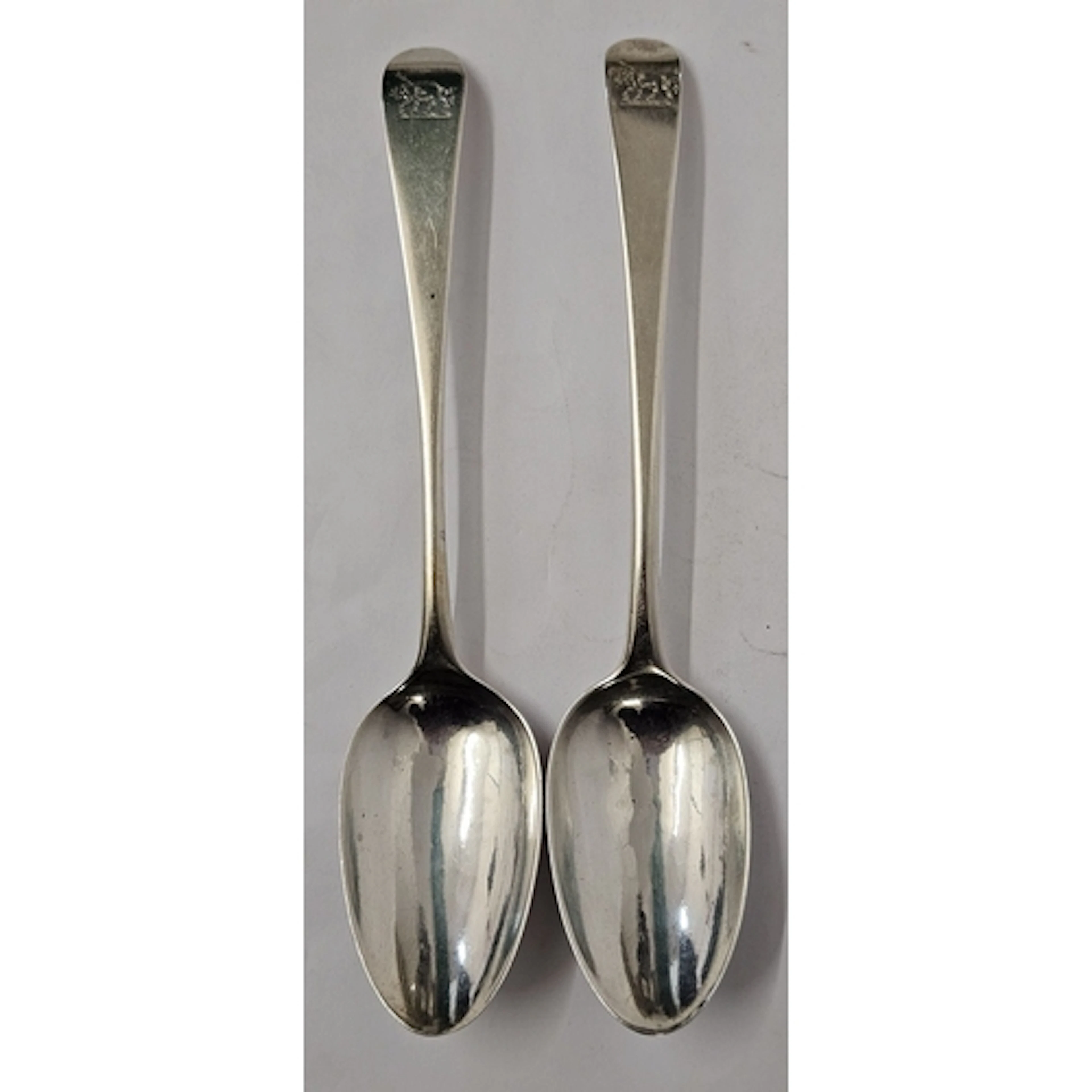 Pair C18th Old English Pattern Silver Serving Spoons, London...