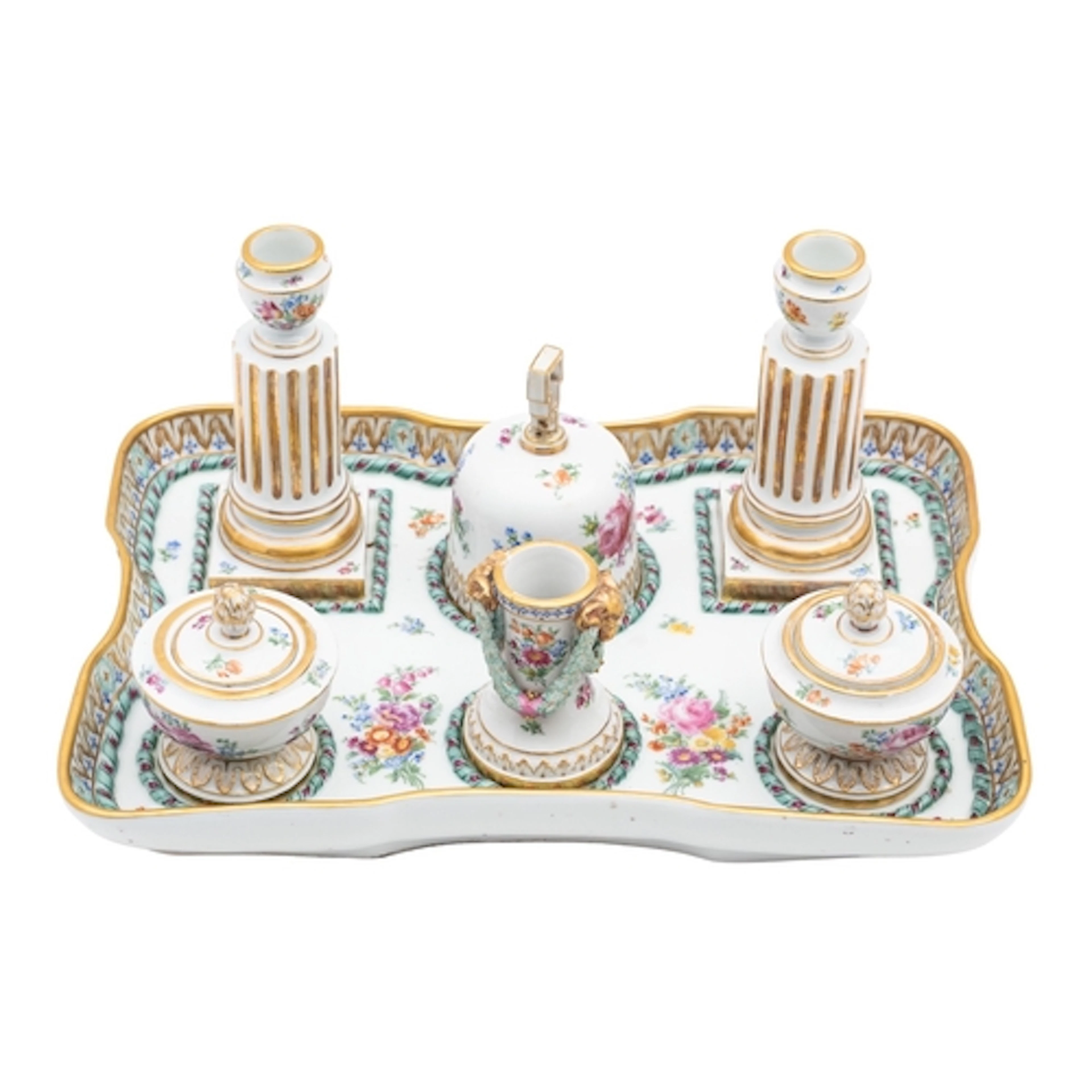 A Meissen seven-piece desk set, 19th century in Marcolini st...
