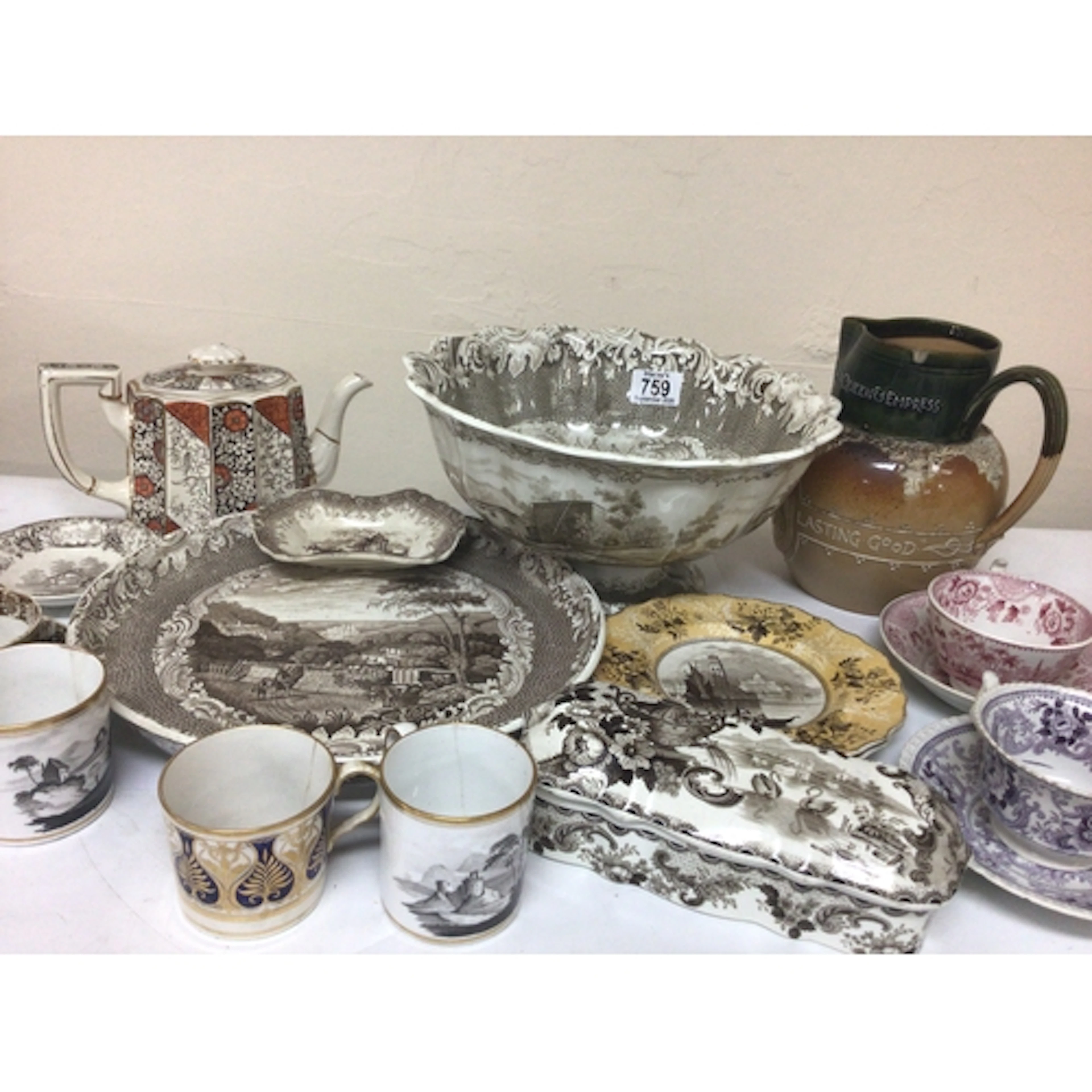 A collection of Victorian transfer decorated ceramics ...