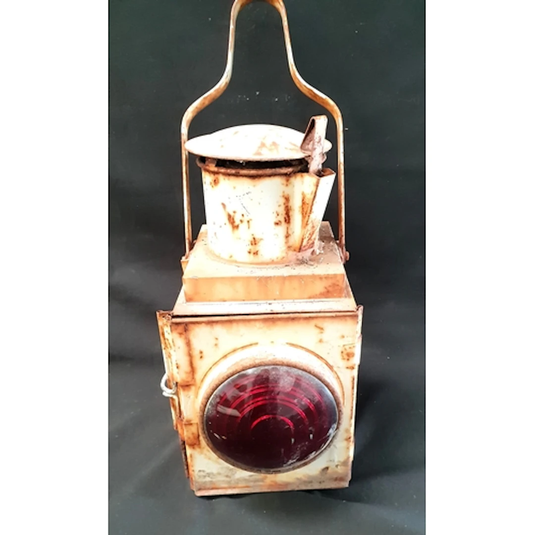 BRITISH RAILWAYS TAIL LAMP featuring white-painted metal ca...