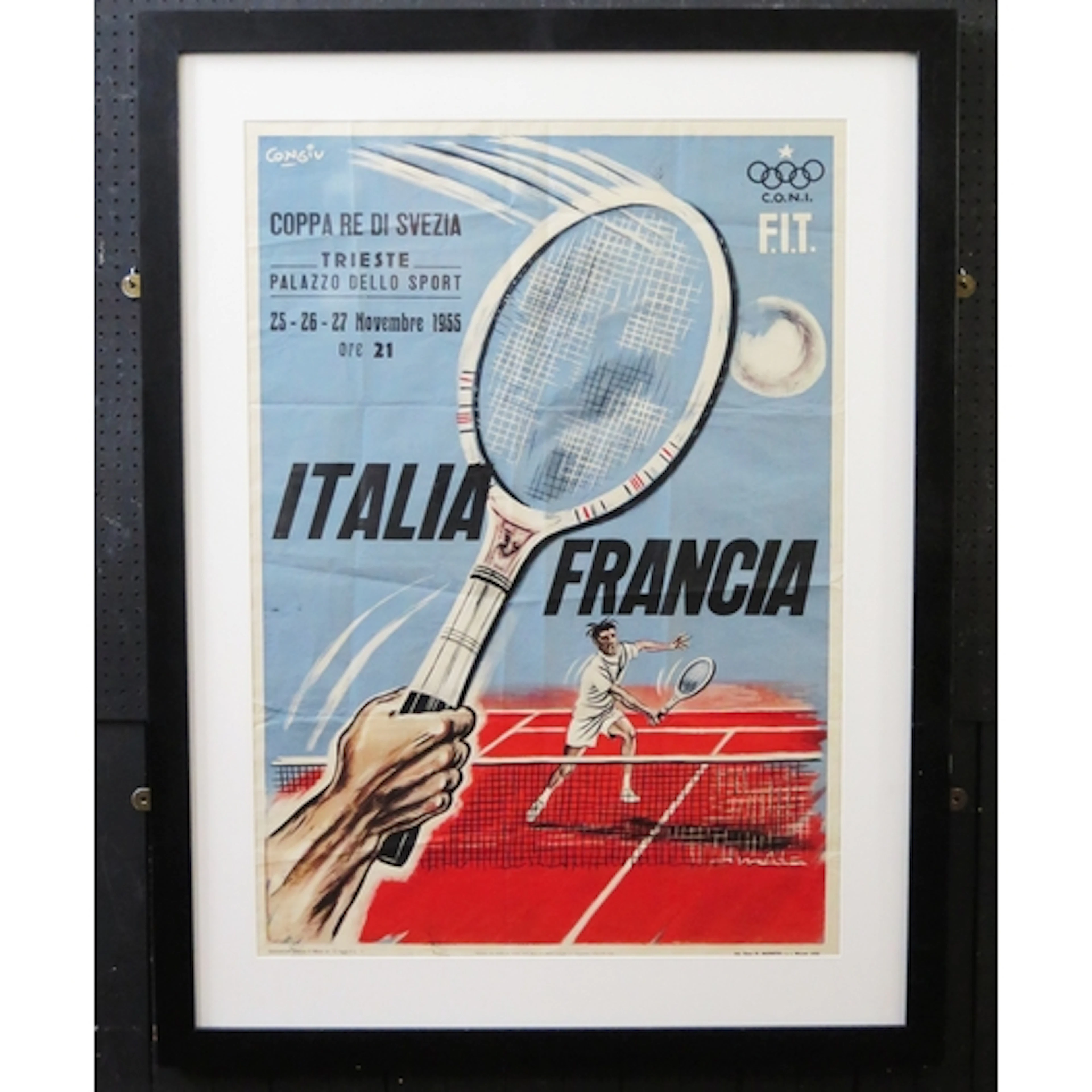 An Italian tennis advertising poster " Italy V France, Novem...