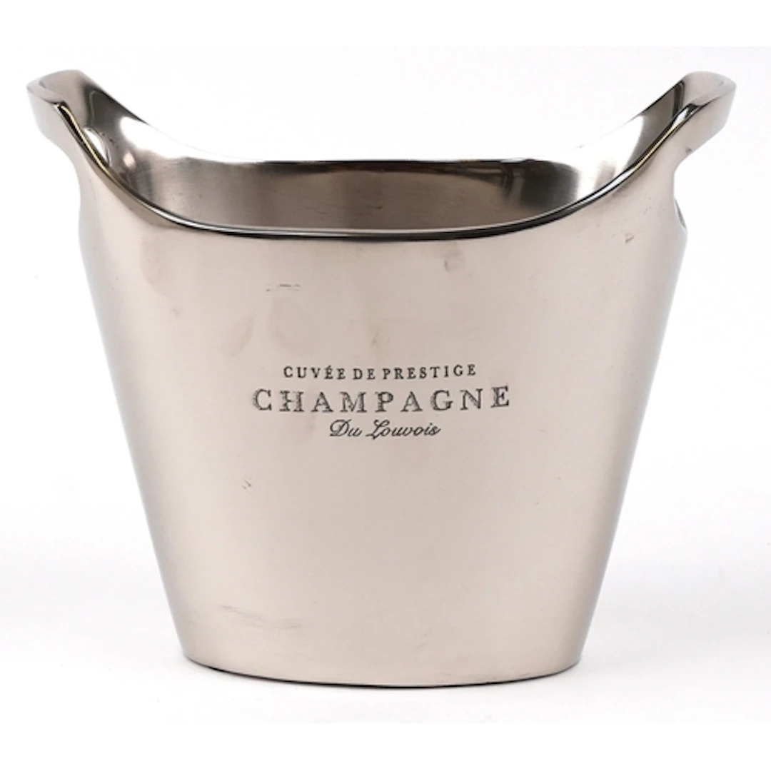 Du Louvois style chromed Champagne ice bucket with ring hand...