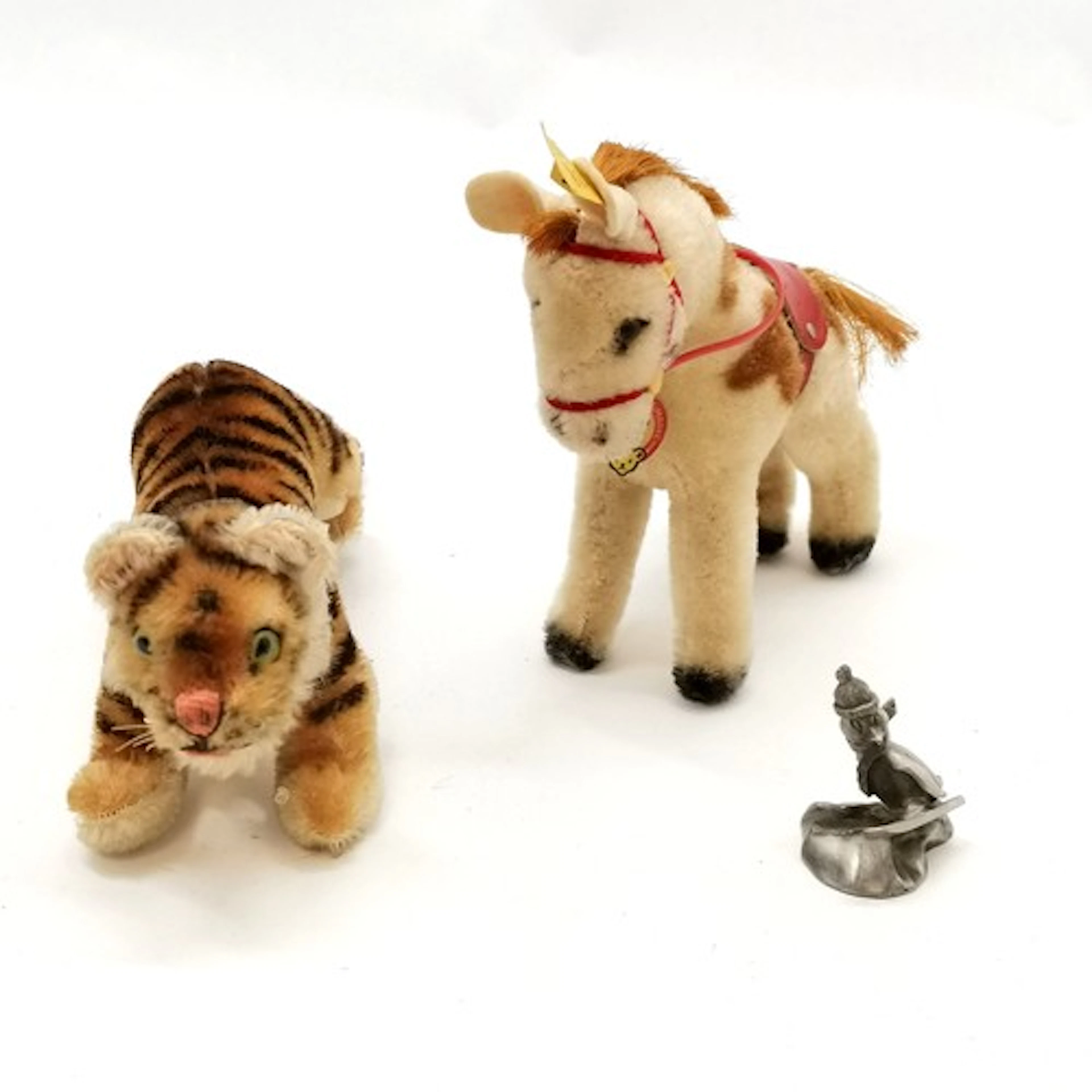 2 x Steiff toys - tiger (20cm) & donkey with original labels...