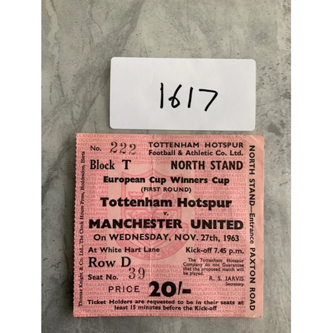 63/64 Tottenham v Manchester United ECWC Football Ticket: Da...
