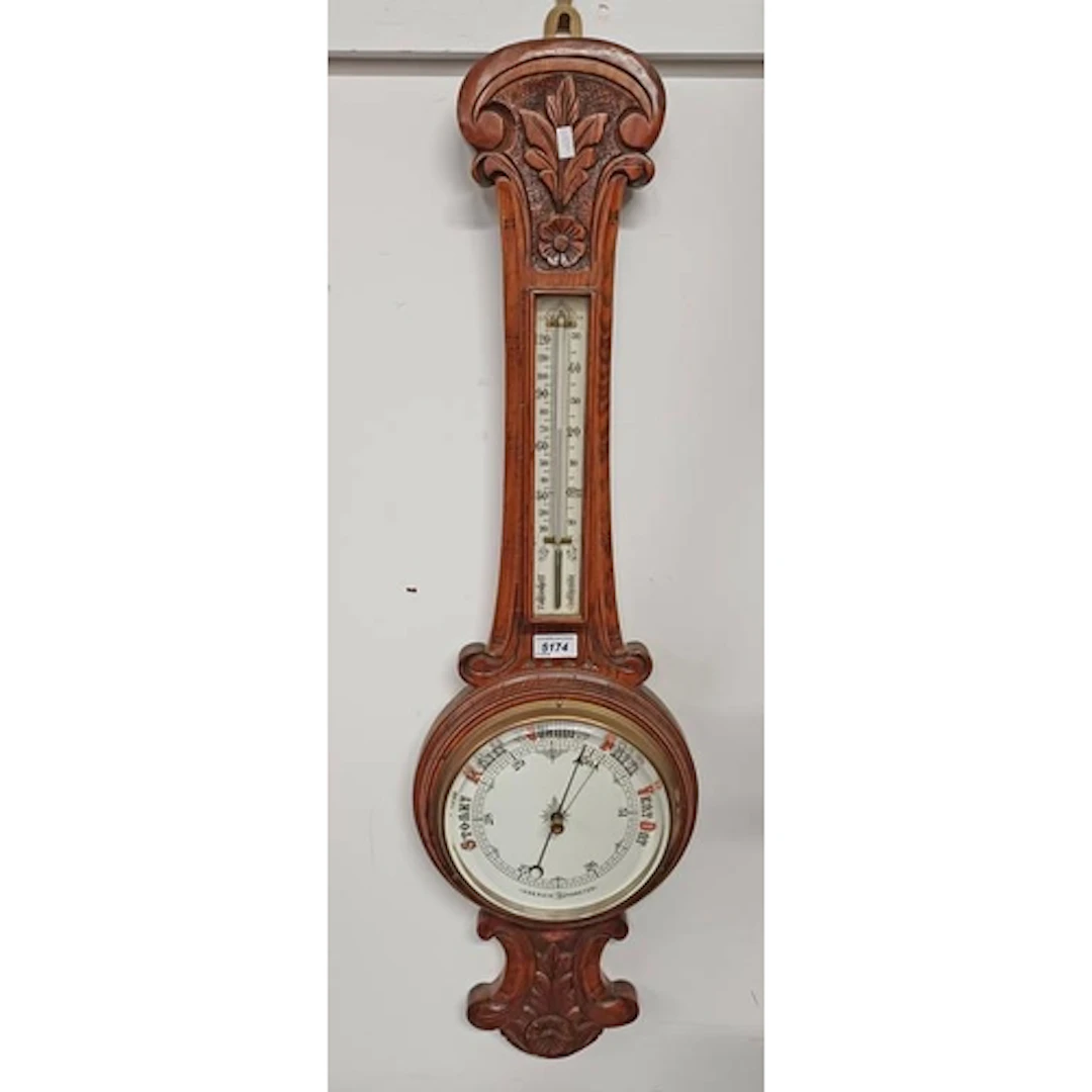 CARVED OAK BANJO BAROMETER