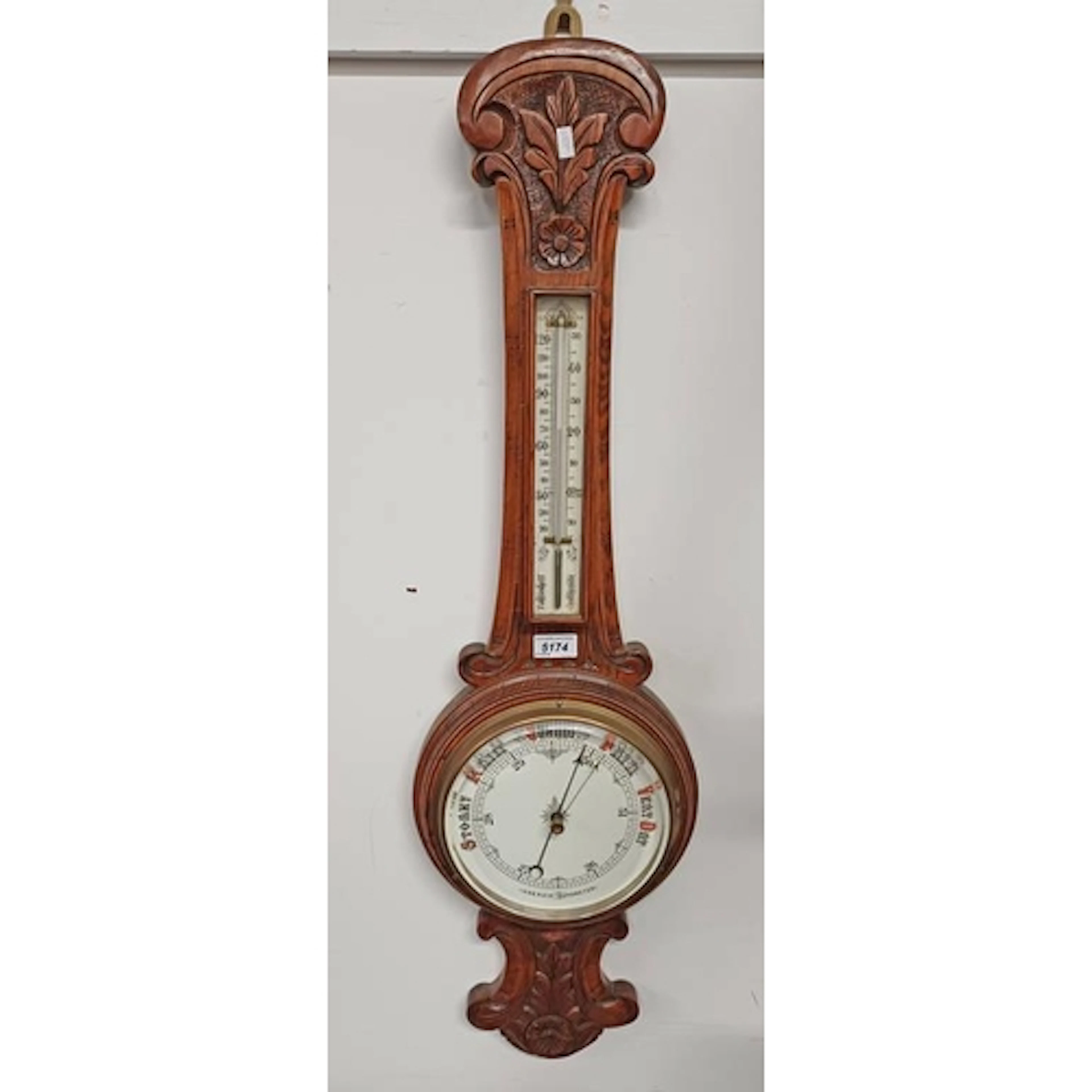CARVED OAK BANJO BAROMETER