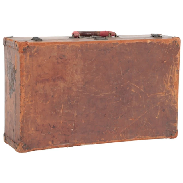 A Louis Vuitton tan leather suitcase, circa 1920s, hinged an...