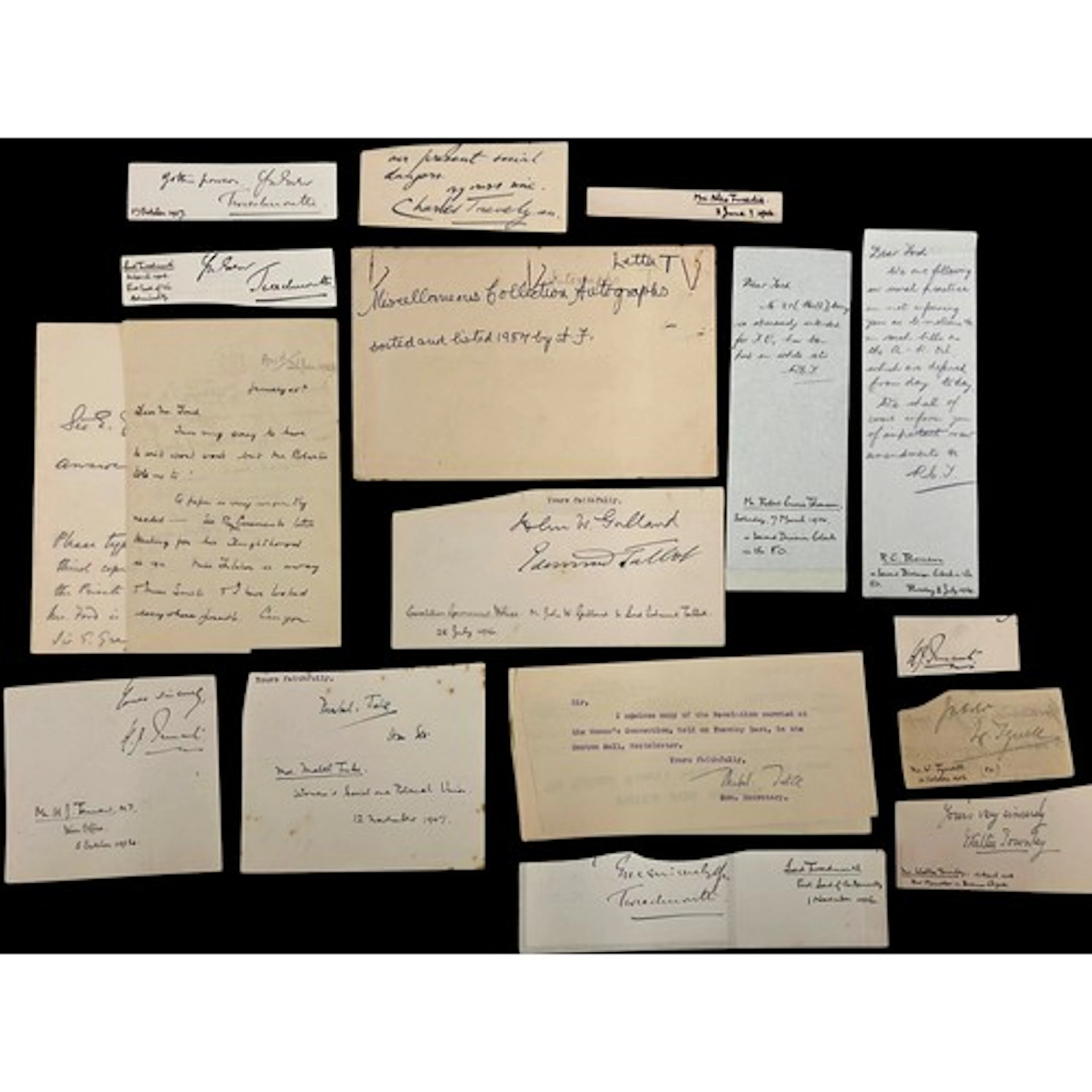 A collection of clipped ink autographs of distinguished peop...