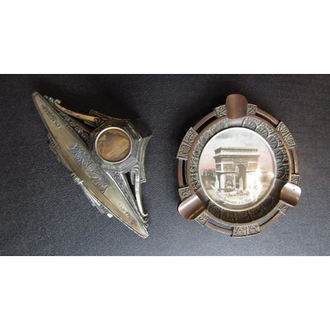 Two Vintage French Commemorative Items Lourdes Desk Inwell a...