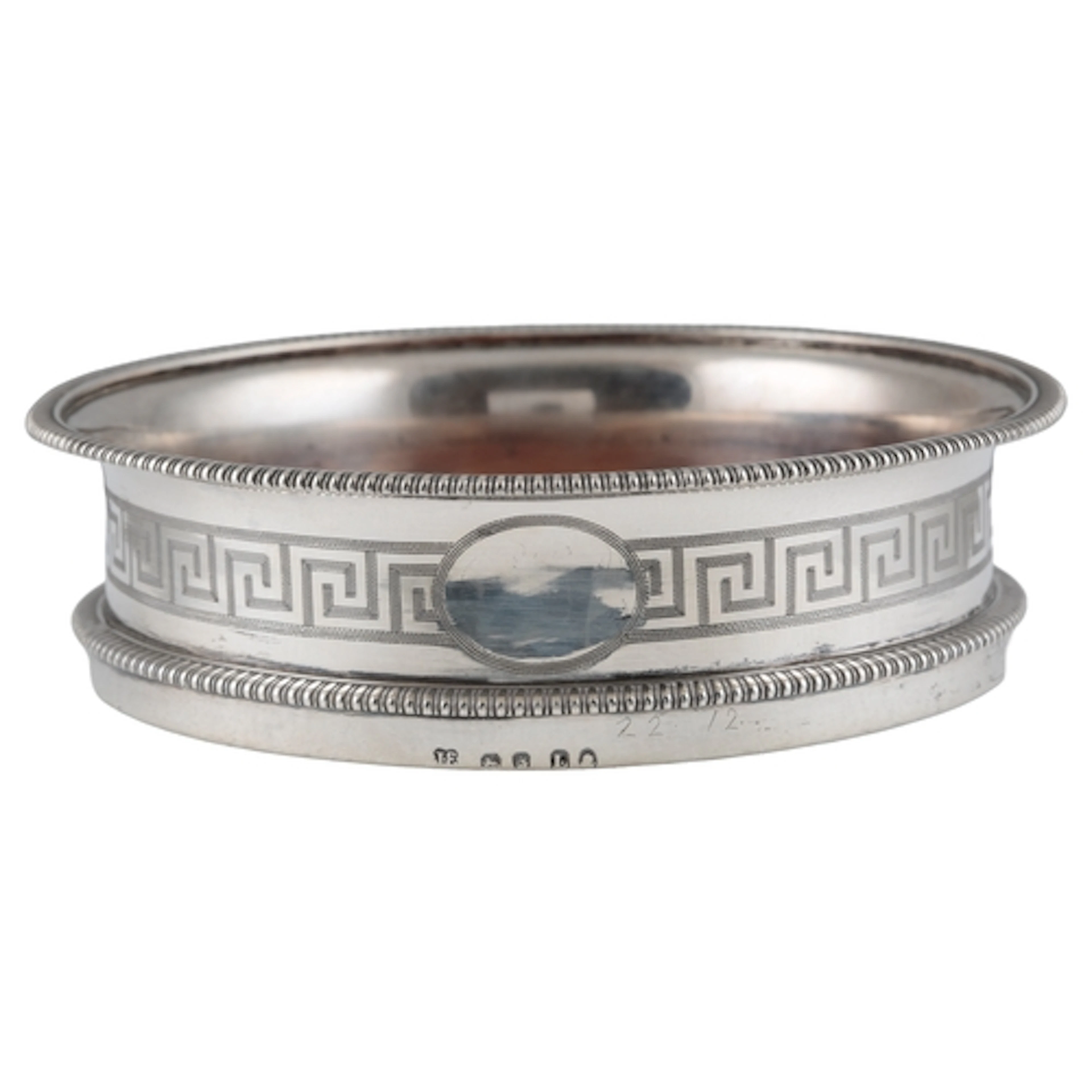 A George III silver mounted wine coaster, by John Emes, with...