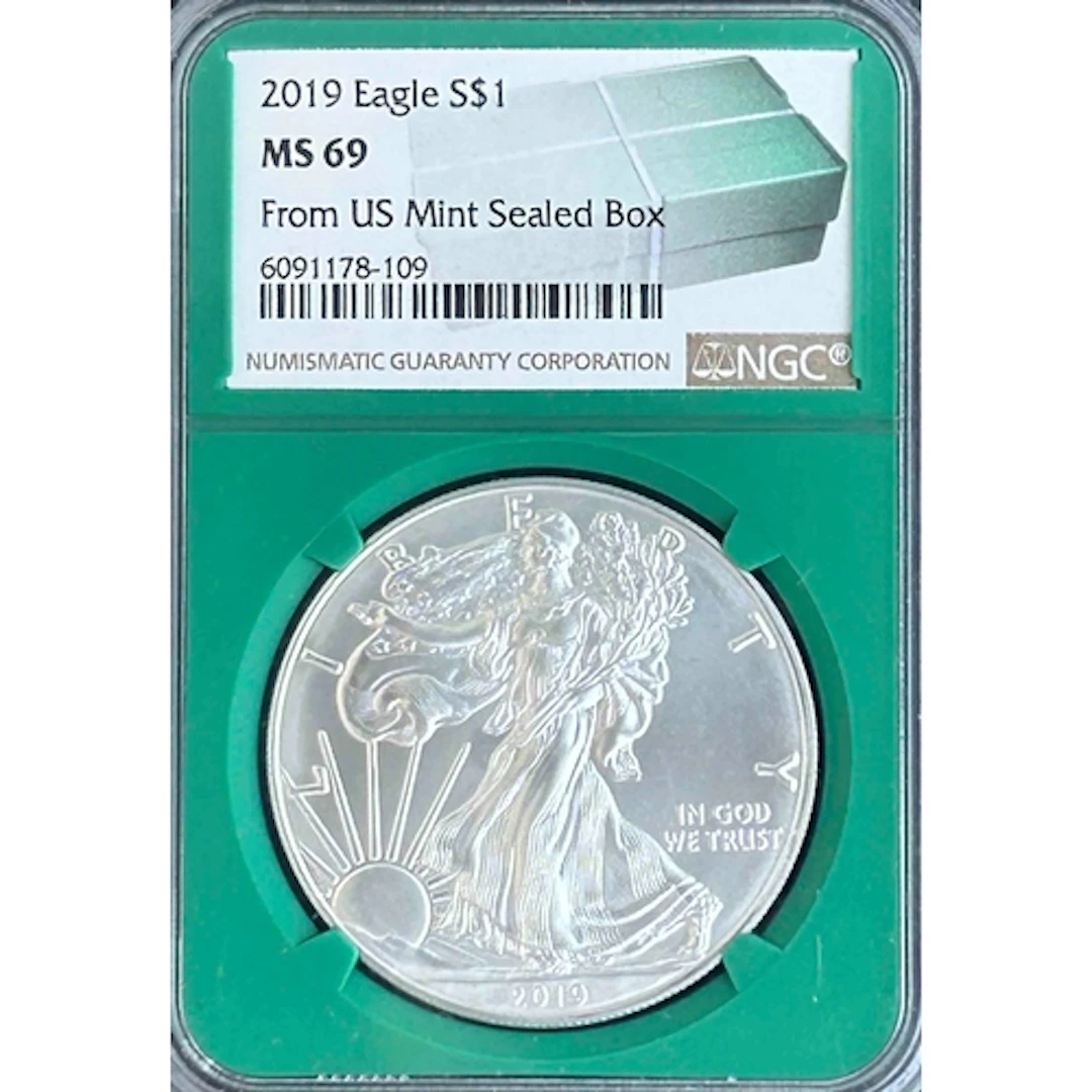 2019 USA $1 silver Eagle, from US Mint sealed box, slabbed a...