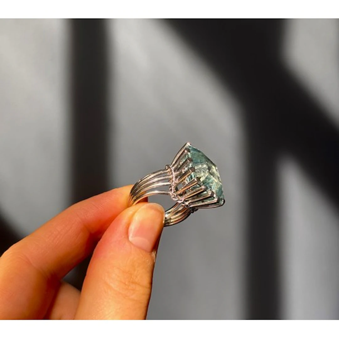 An early 20th century French aquamarine cocktail ring, the e...