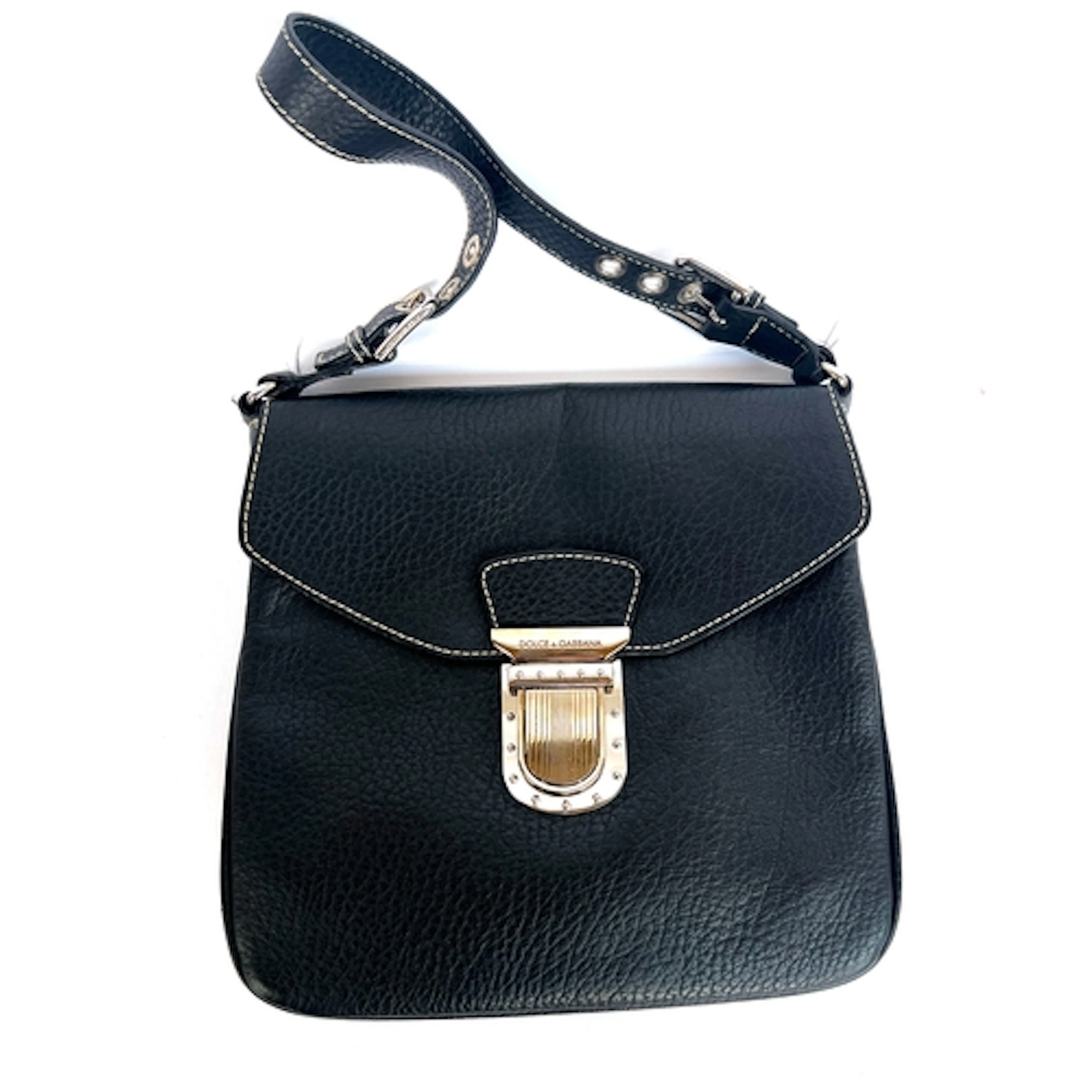 A Dolce & Gabbana black leather shoulder bag with silver ton...