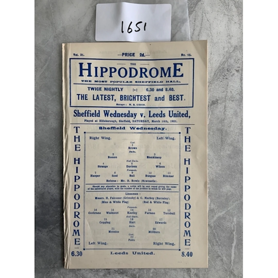 1930 - 1931 Sheffield Wednesday v Leeds United Football Prog...