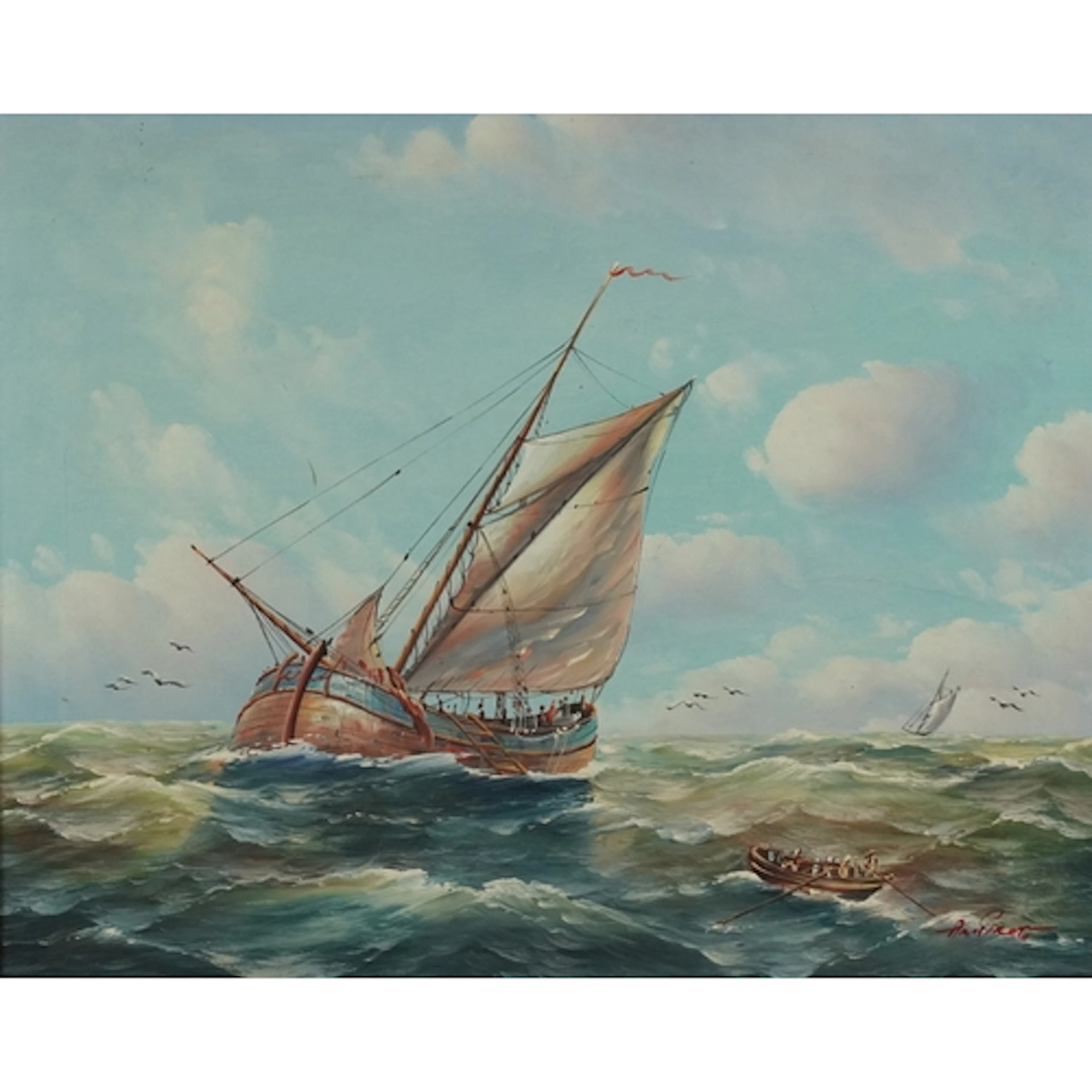 Ship's at sea, 20th century oil on canvas, indistinctly sign...
