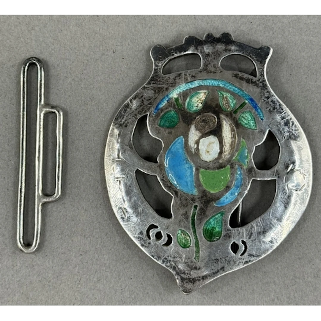 Art Nouveau English H/M silver and enamel buckle closely res...
