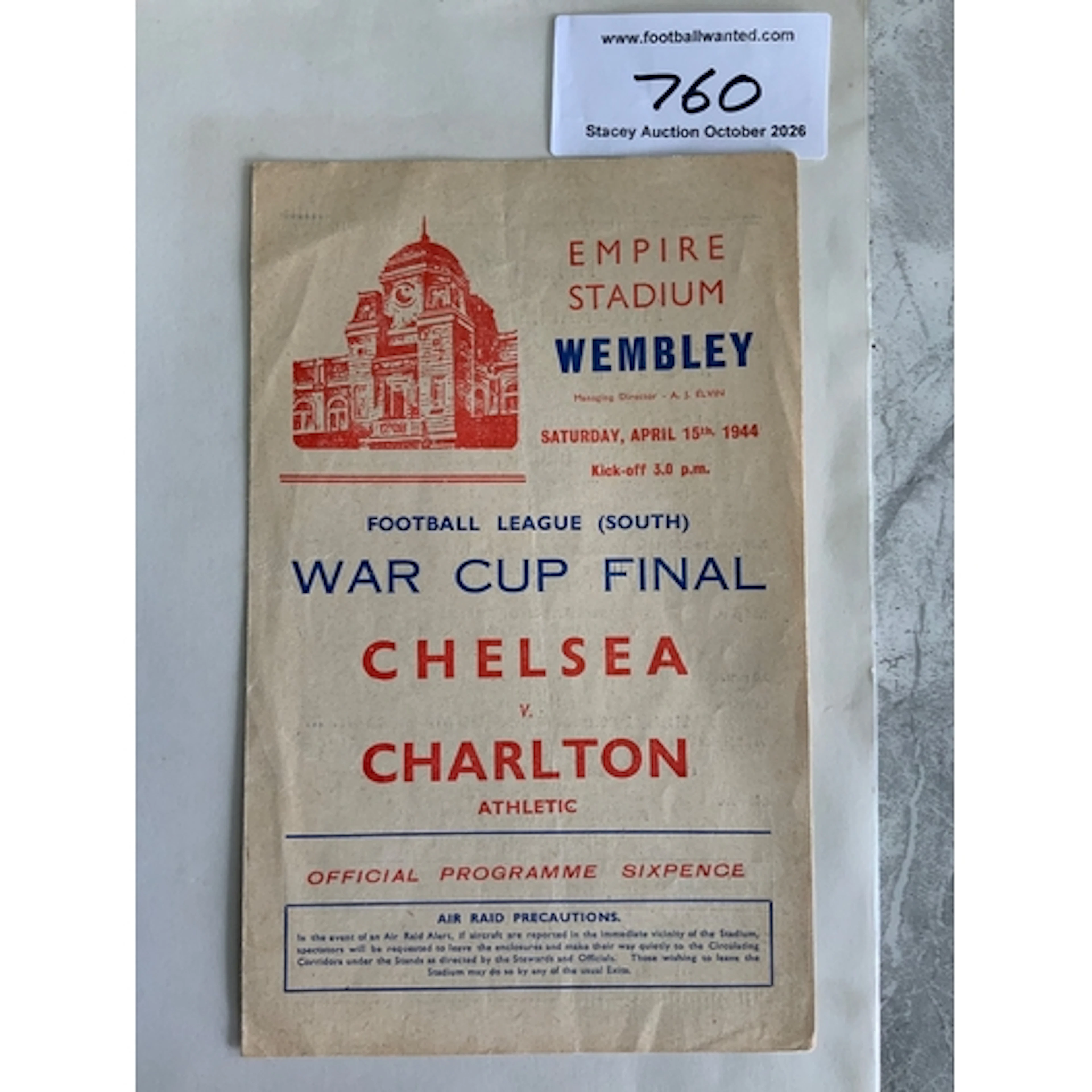 1944 FA Cup Final Football Programme: Chelsea v Charlton at ...