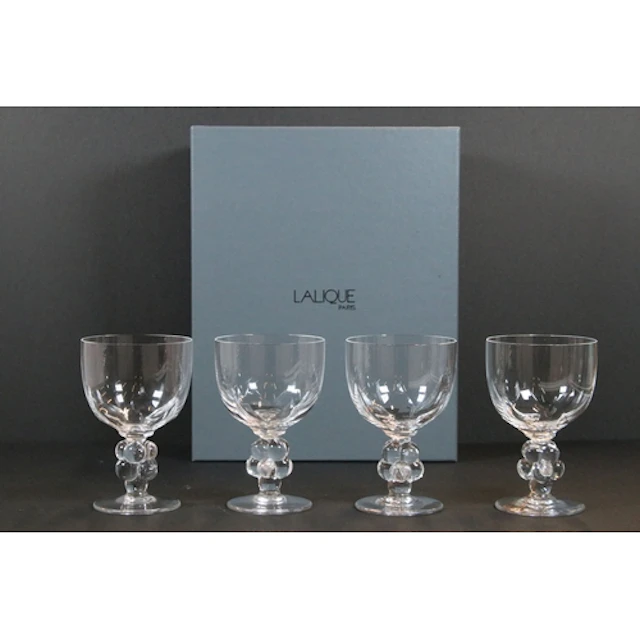 Set of four Lalique Clos Vougeot wine goblets, having stems ...