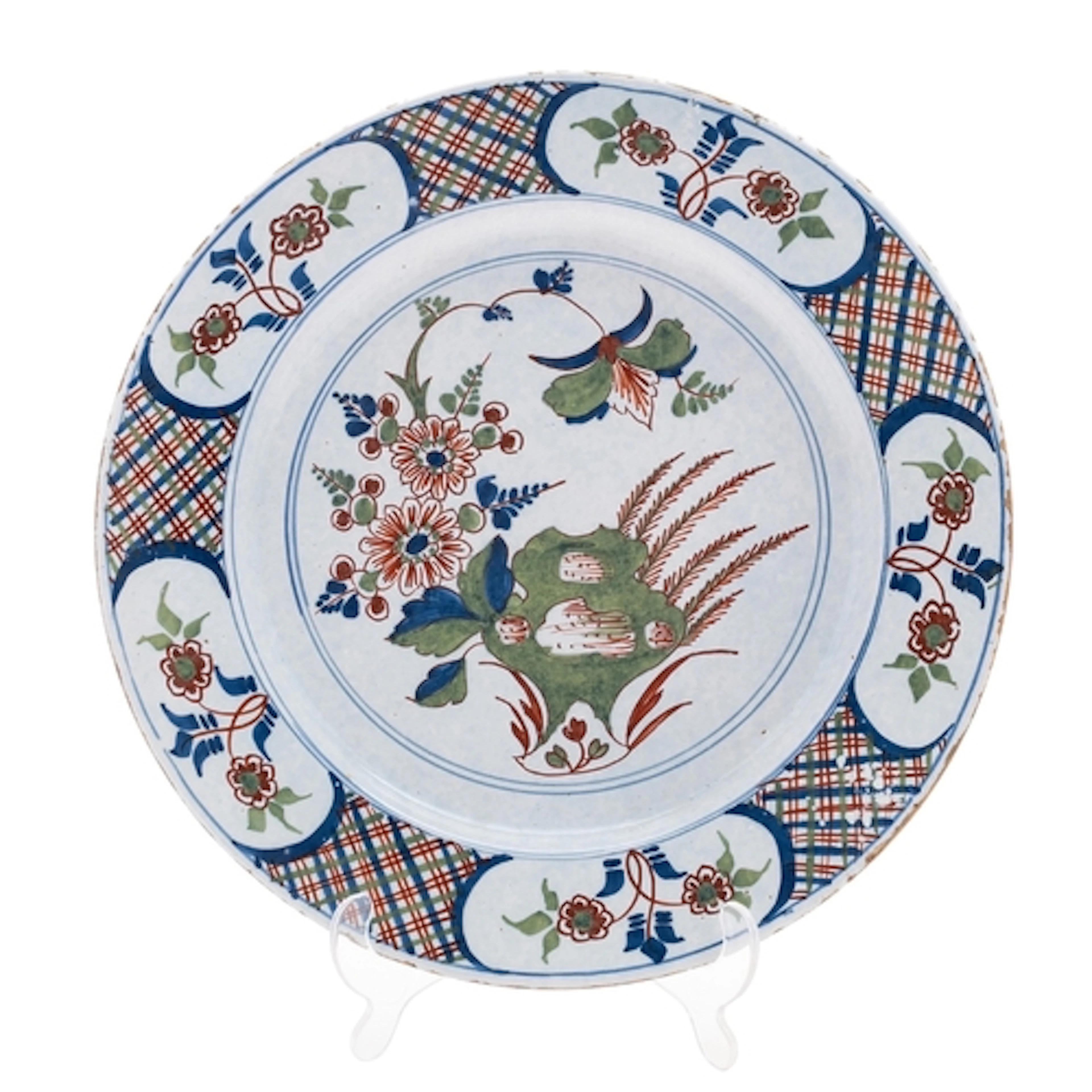 A Bristol polychrome delftware charger, mid 18th century pai...