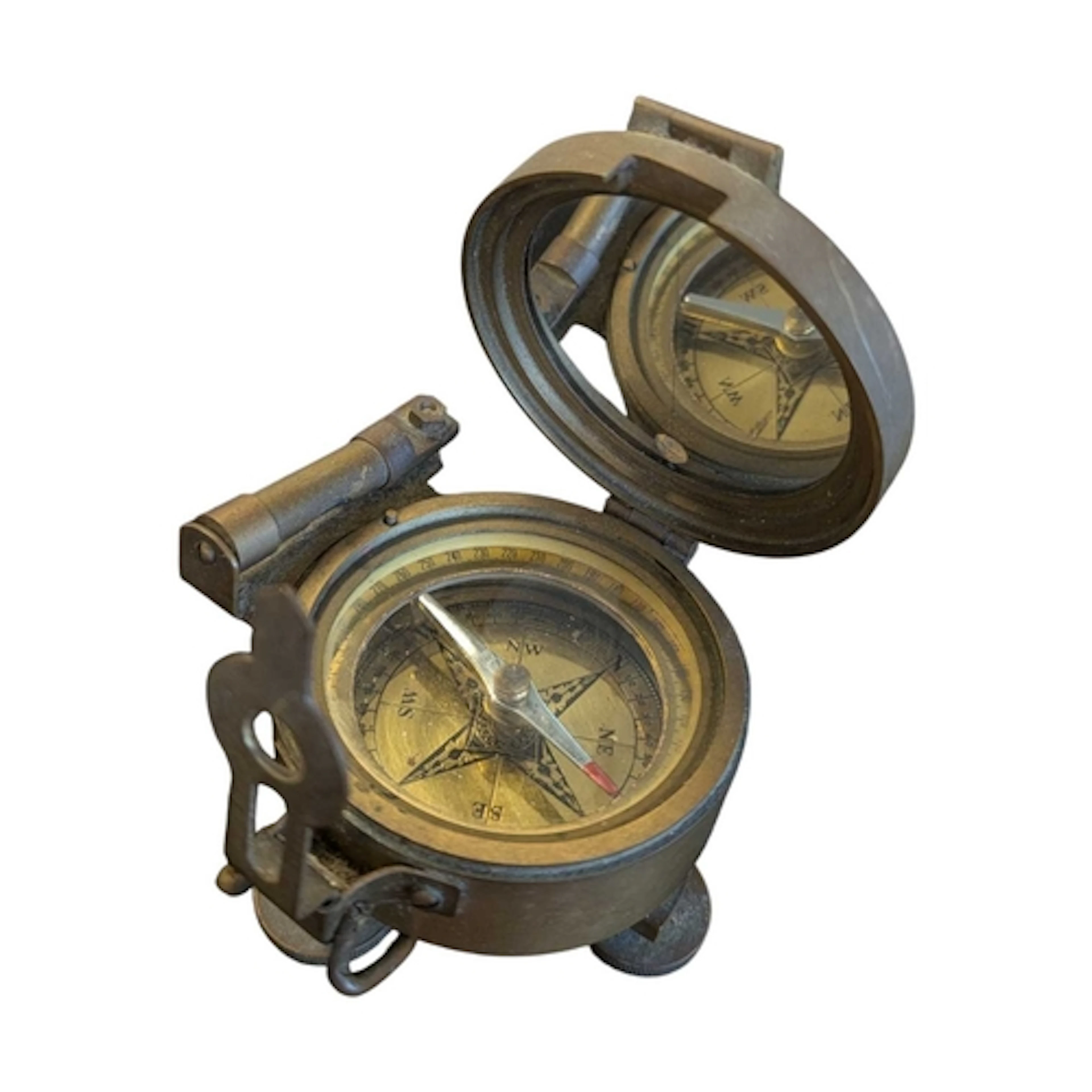 An early 20th century natural sine brass cased compass with ...