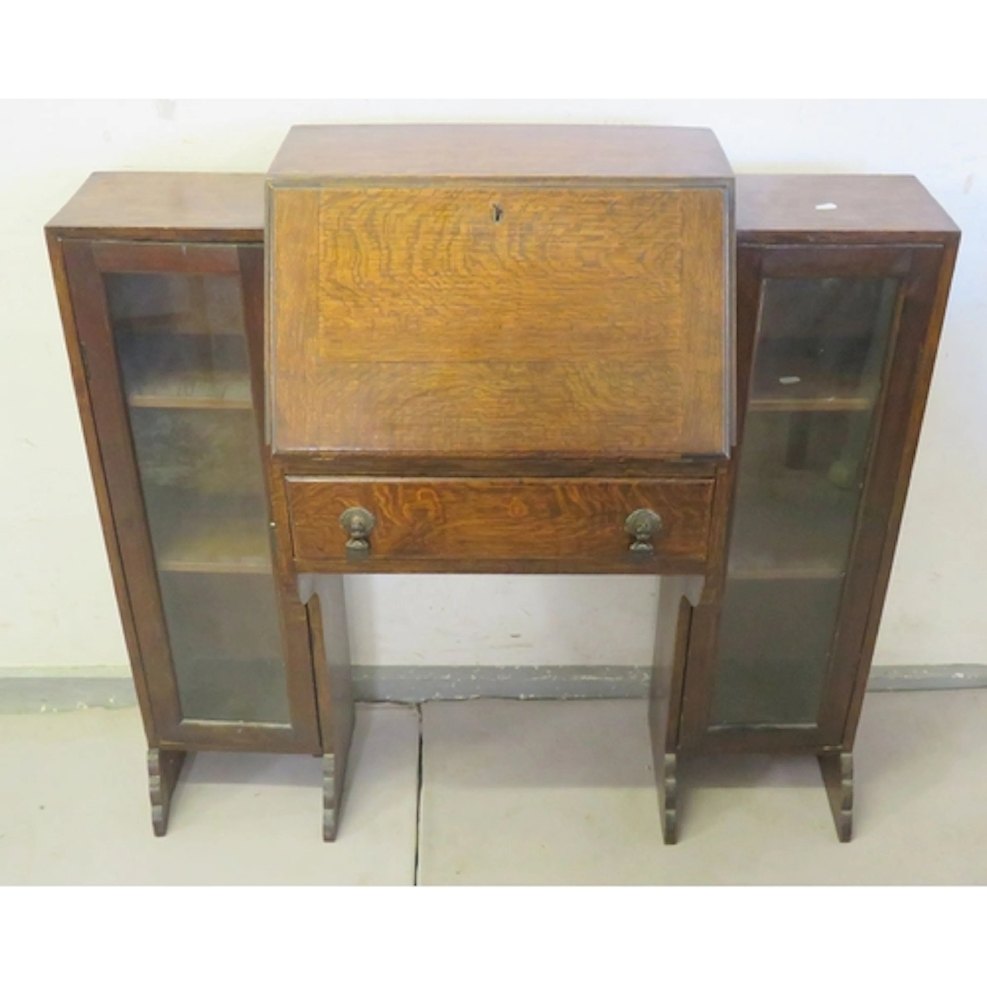 Antique figured Oak Bureau Bookcase, fall enclosing writing ...