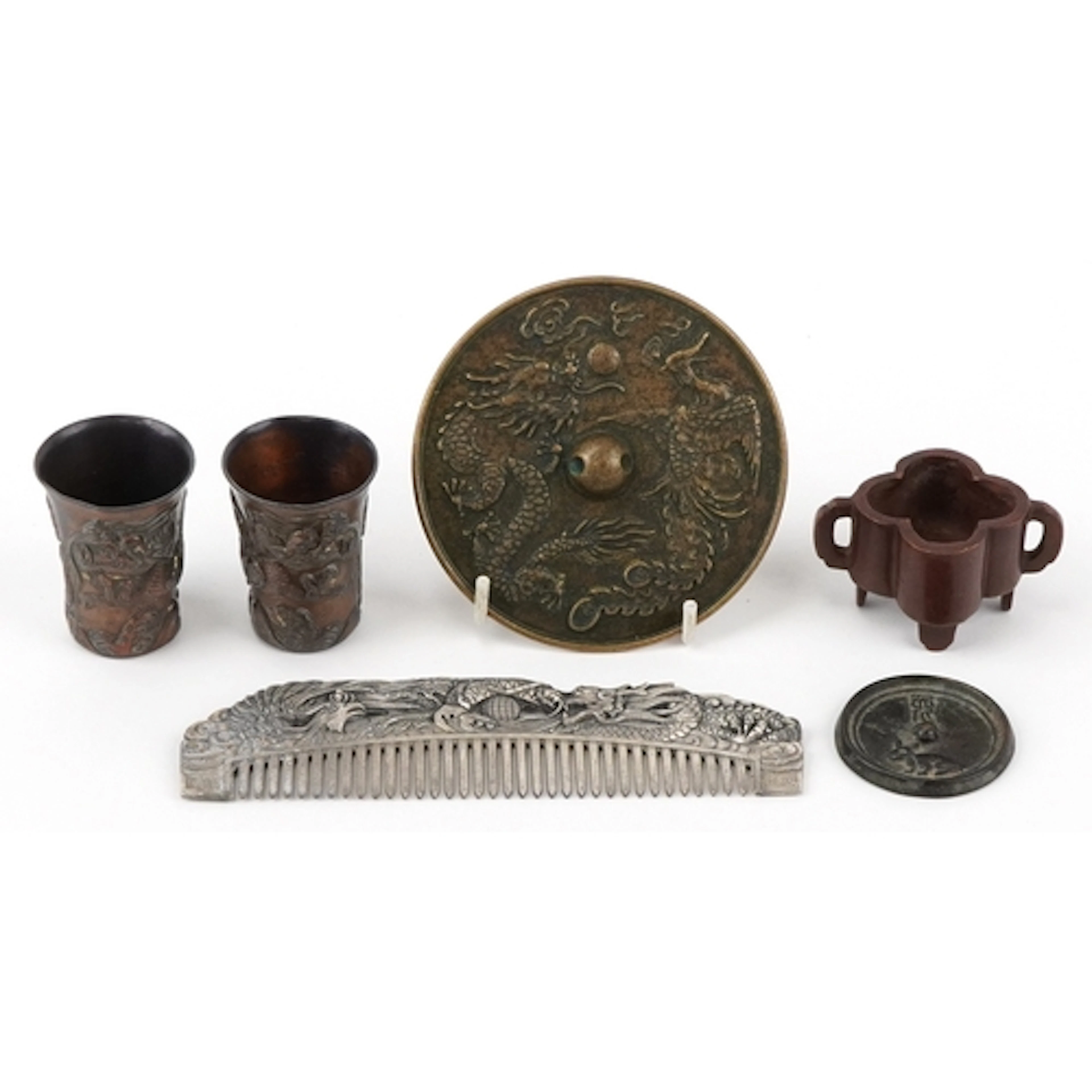 Chinese metalware comprising miniature four lobed bronze inc...