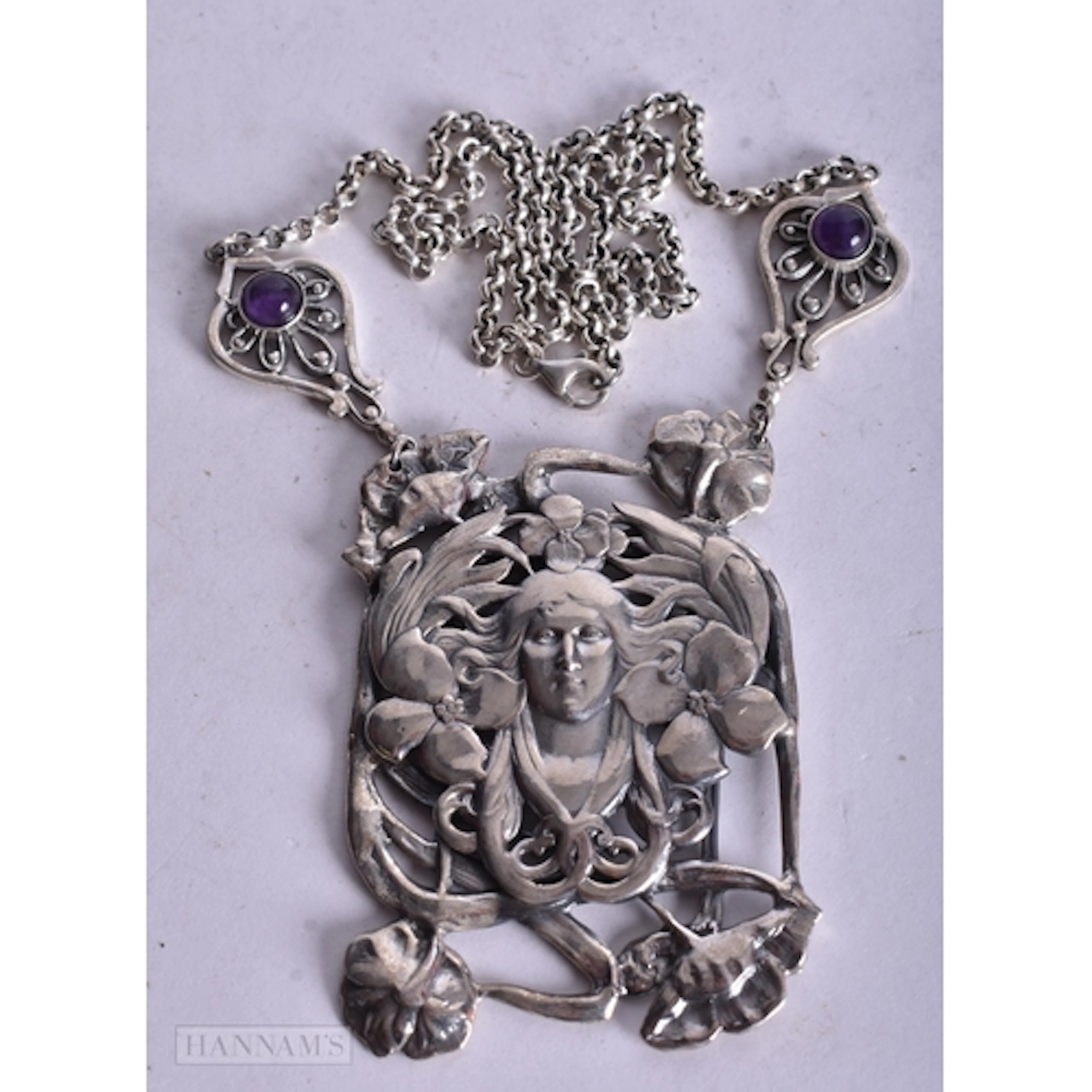 A SILVER AND AMETHYST MAIDEN NECKLACE. 47.8 grams. 42 cm lon...
