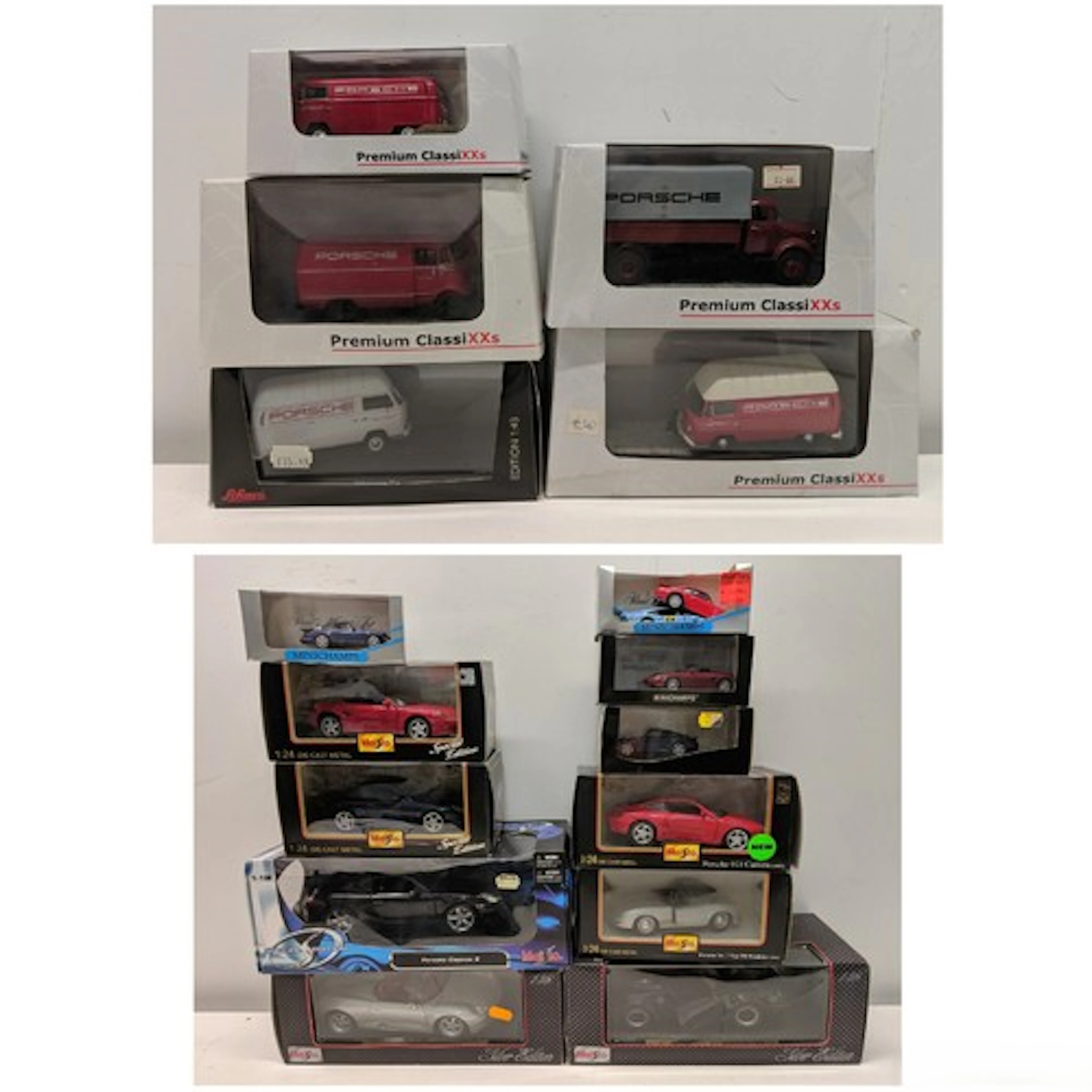 Seven Maisto models and five Minichamps models, all Porsche ...