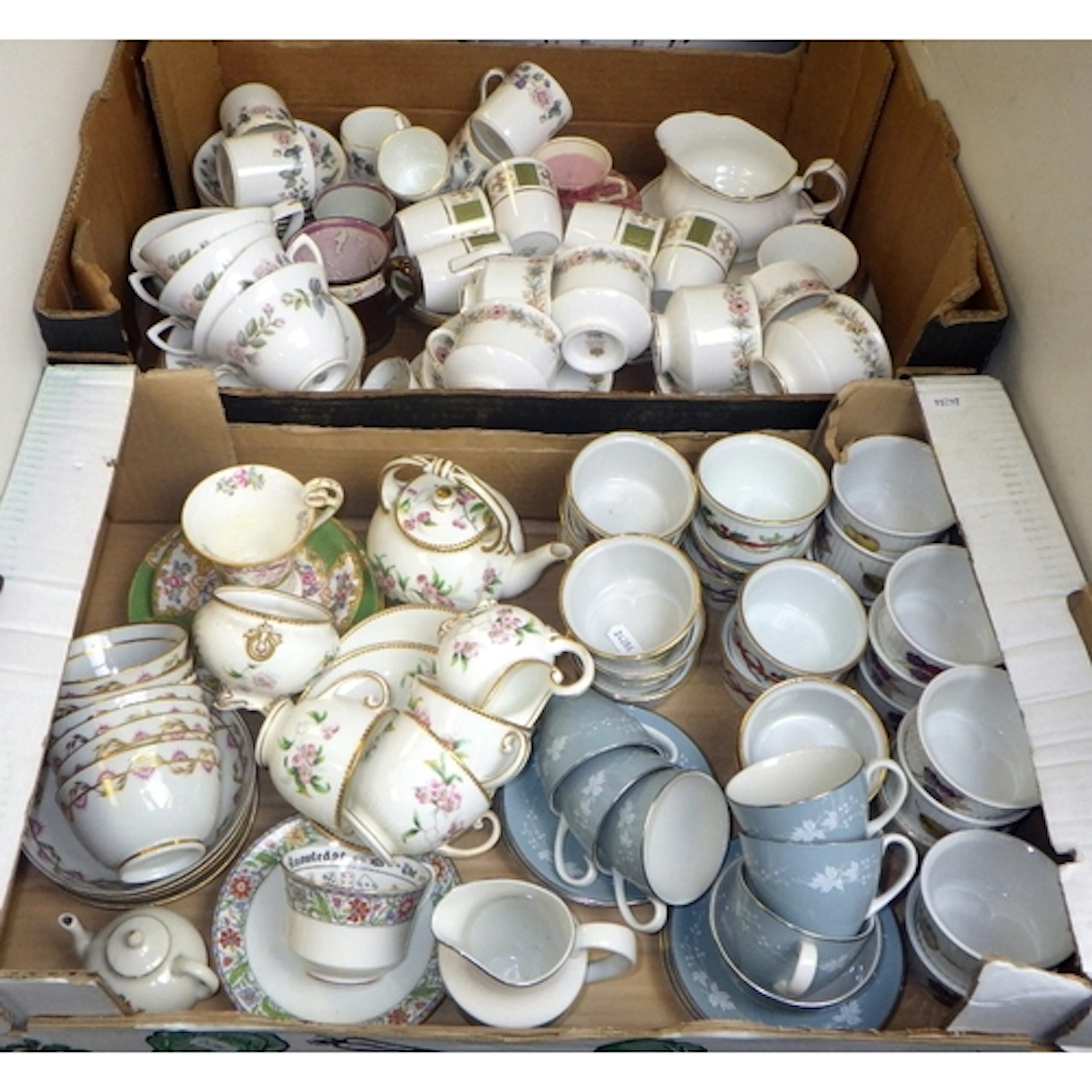 Two boxes of mainly tea ware to inc Spode, Paragon, Doulton ...