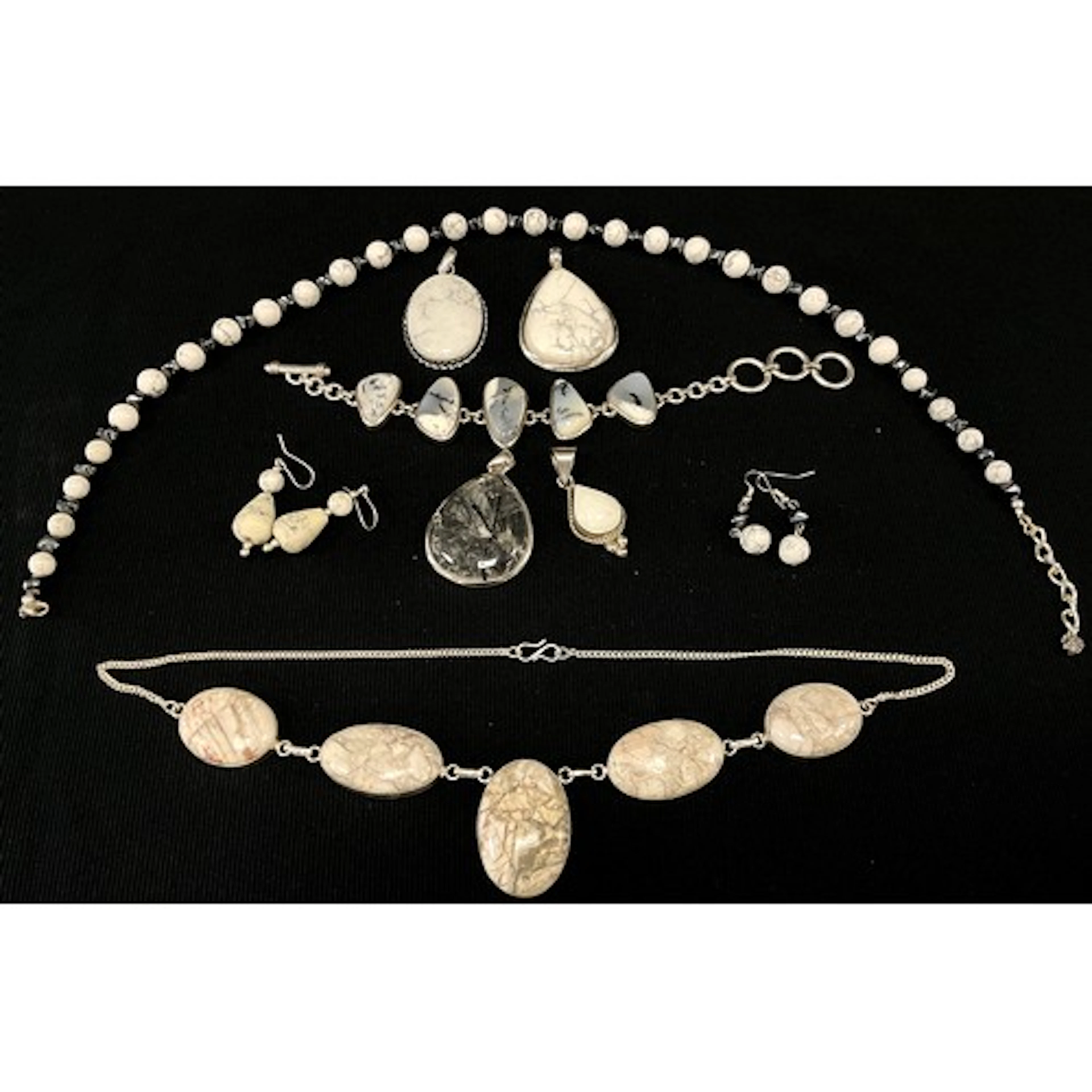 A silver metal mounted five section dendritic opal or agate ...