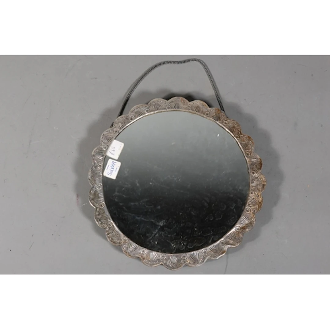 Turkish 900 grade silver bridal mirror of flowerhead form de...
