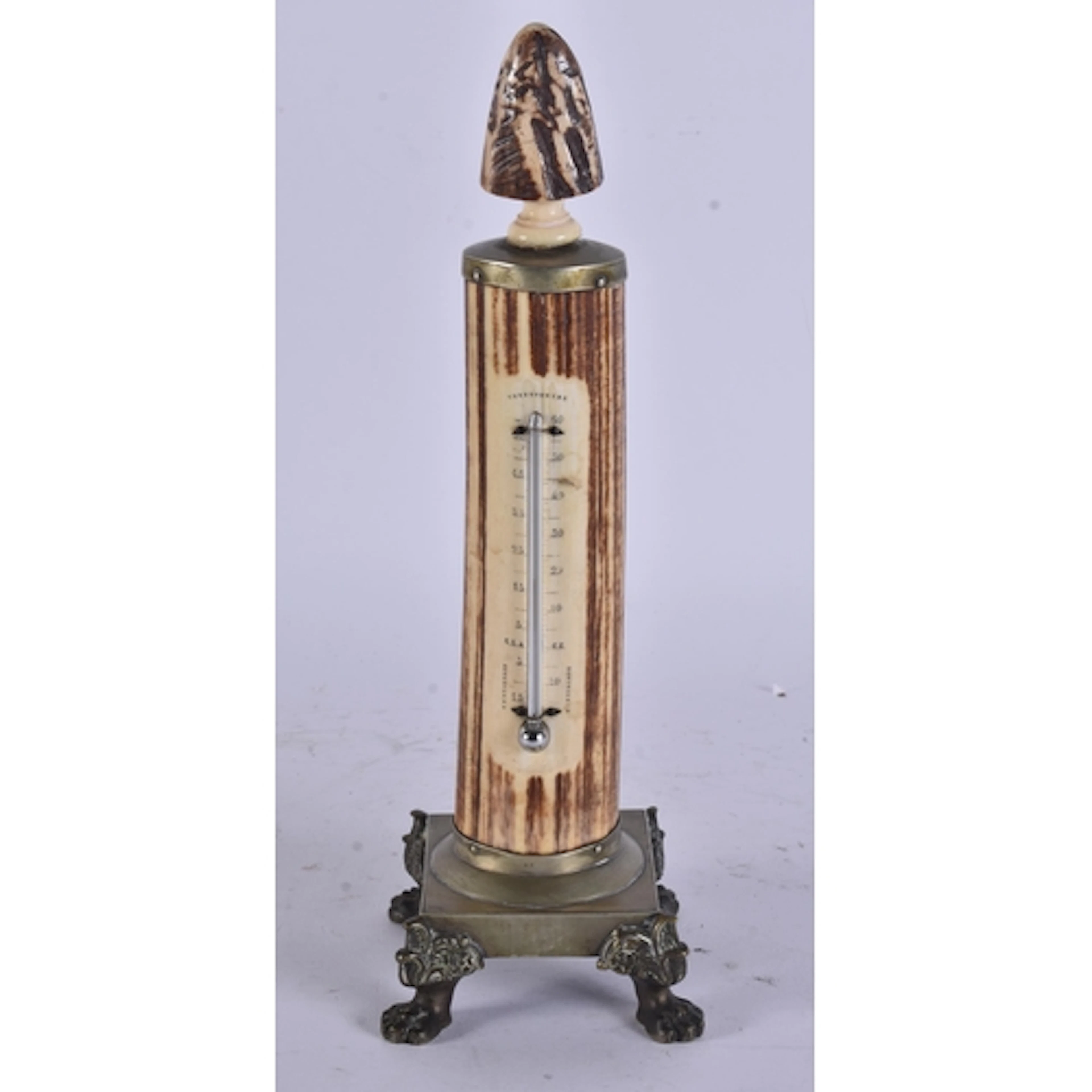 A RARE ANTIQUE CARVED HORN THERMOMETER. 23 cm high.