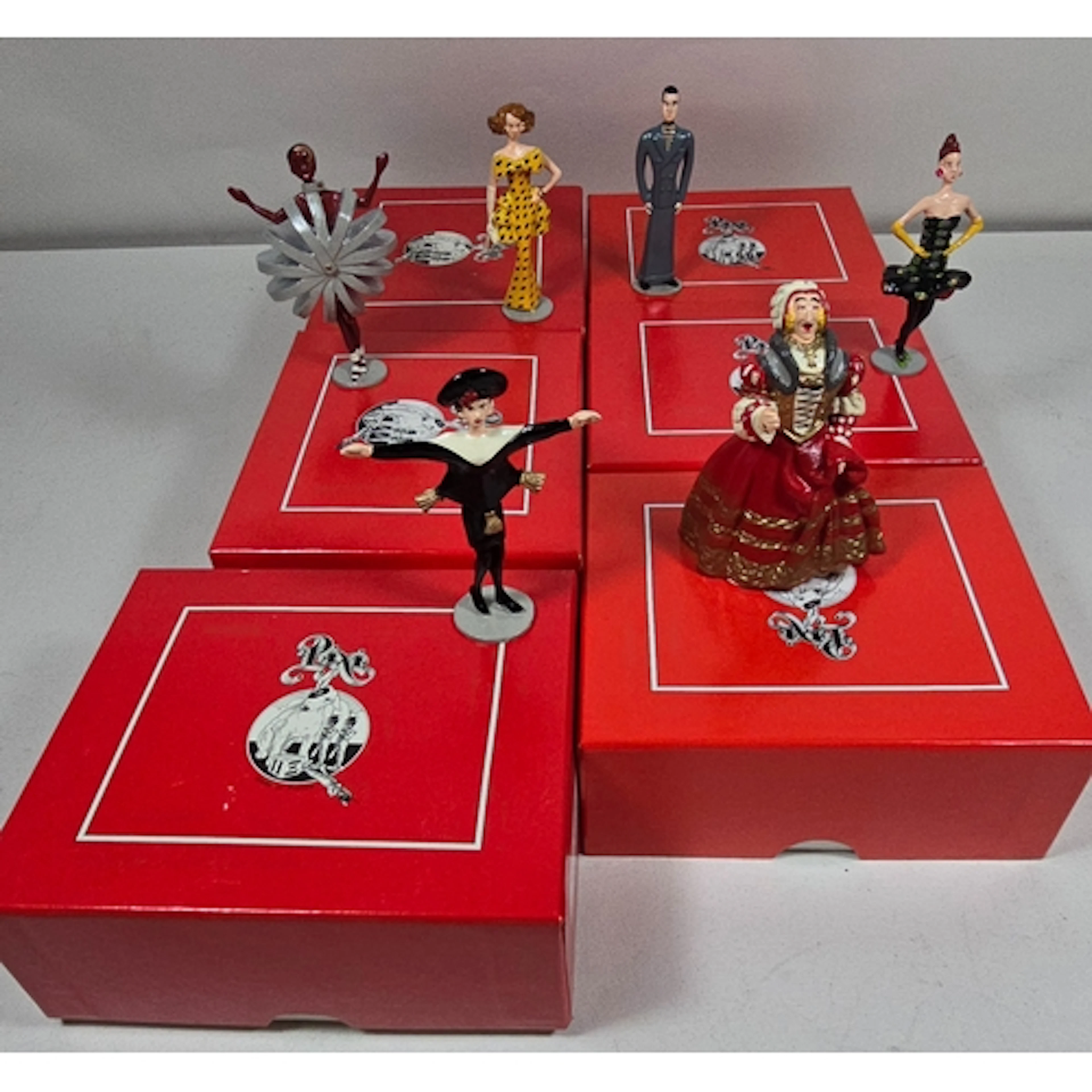 6 French white metal cast character figurines. By PIXI Paris...