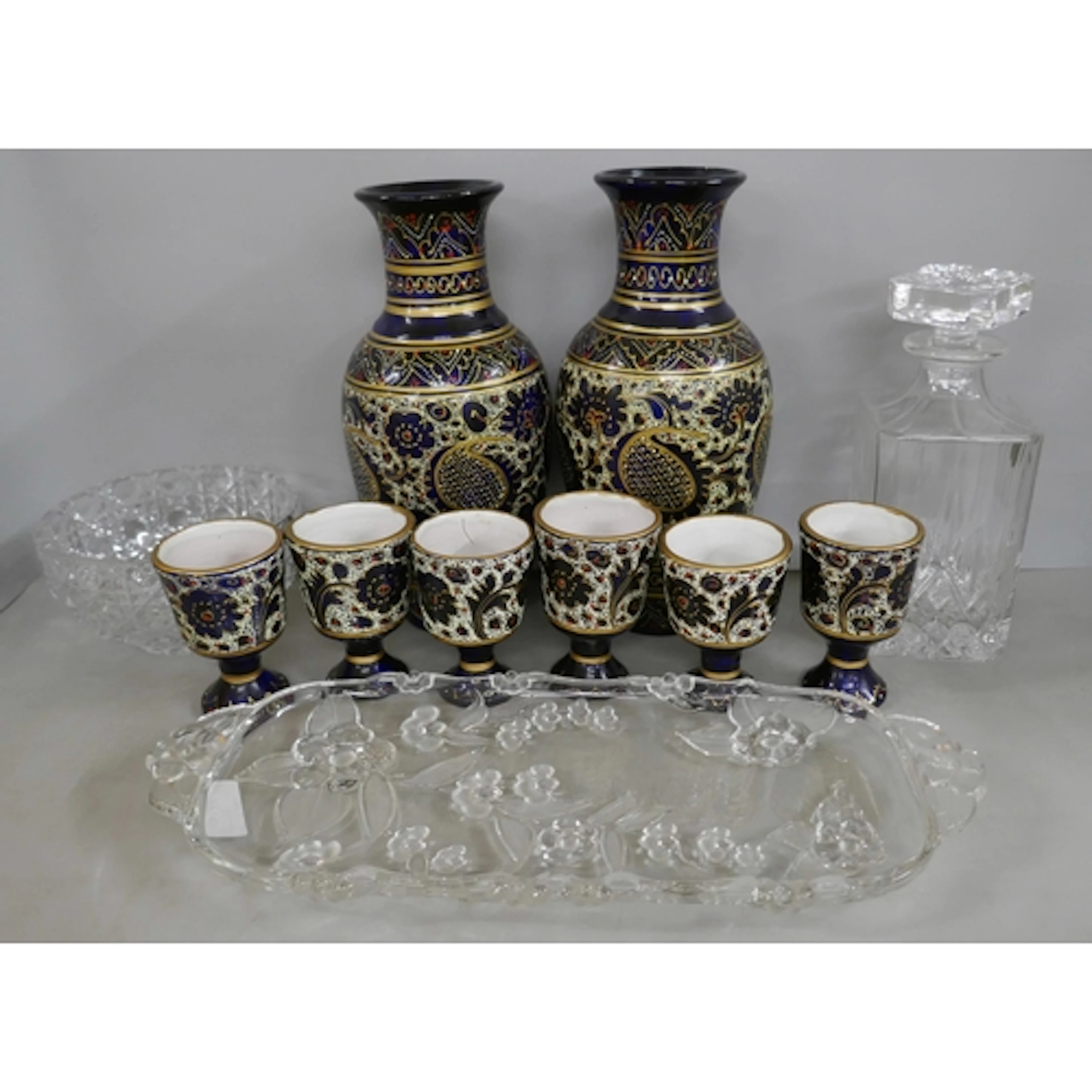 Pair of porcelain vases hand painted with matching set of si...