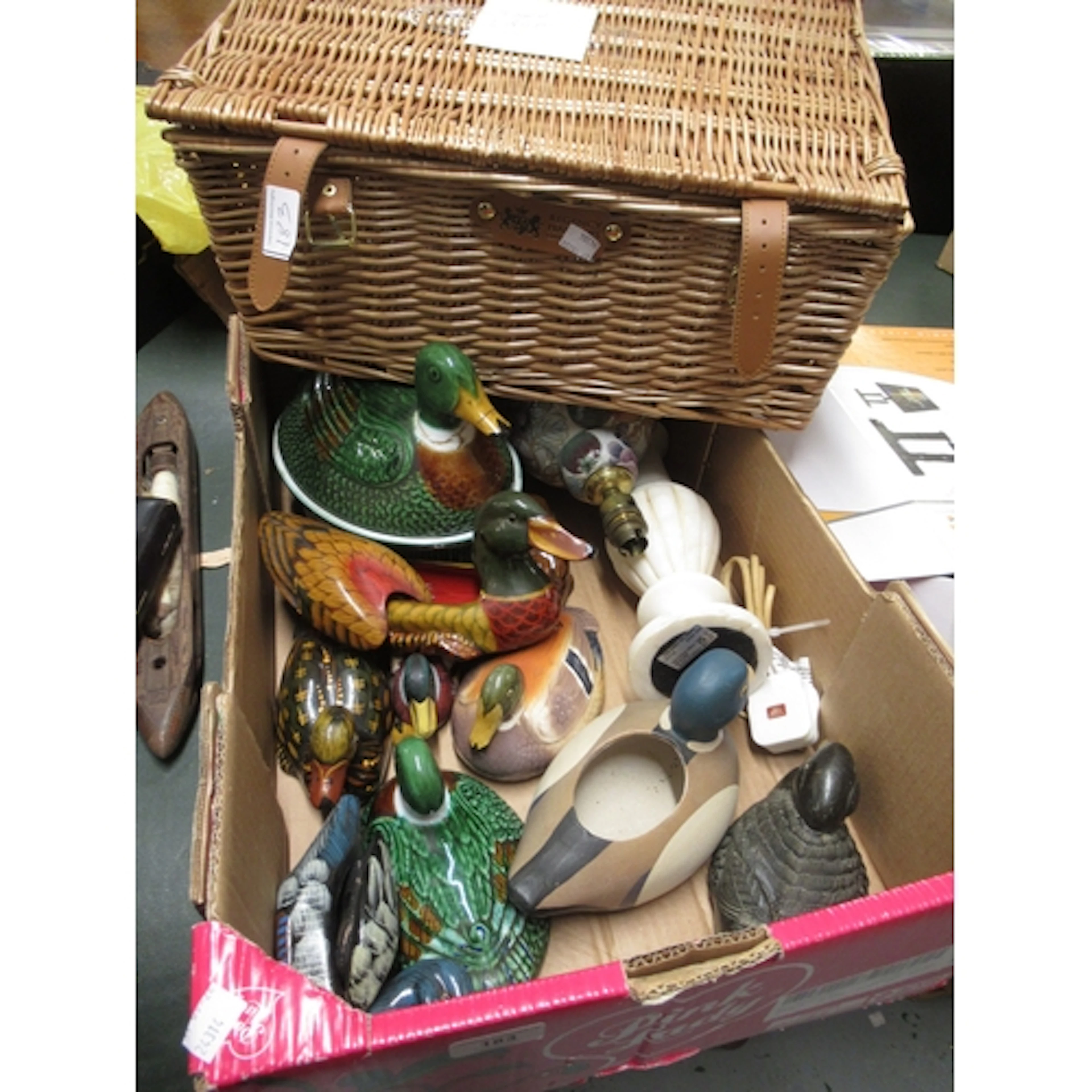Quantity of glass perfume bottles, quantity of Tetley figure...